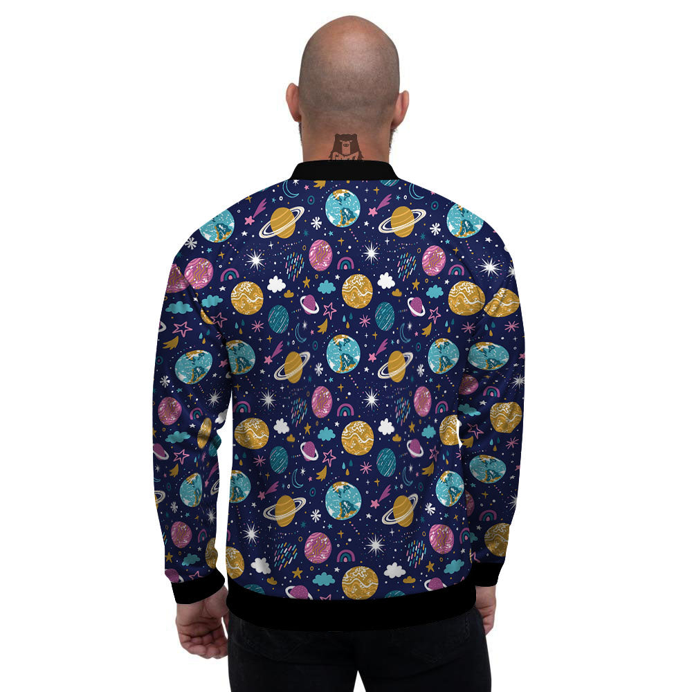 Planets Doodle Print Pattern Men's Bomber Jacket-grizzshop