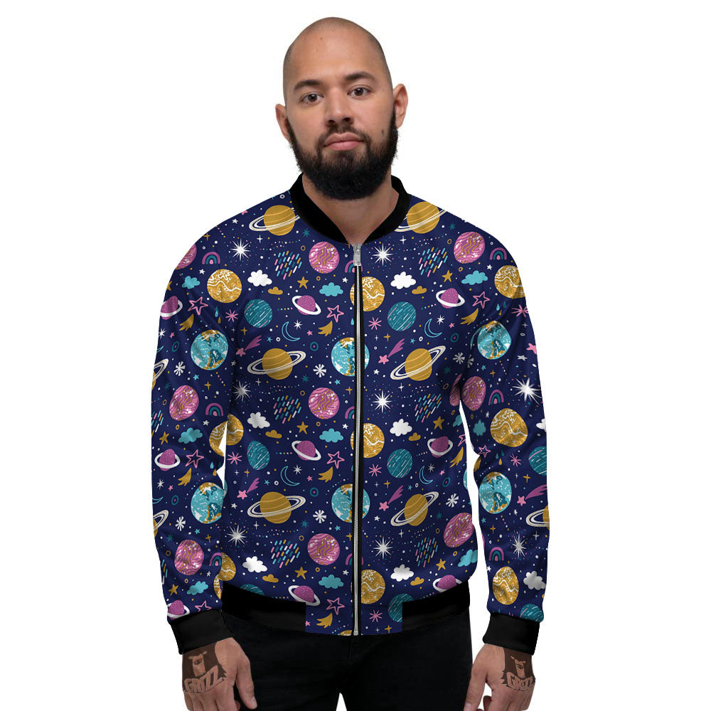 Planets Doodle Print Pattern Men's Bomber Jacket-grizzshop