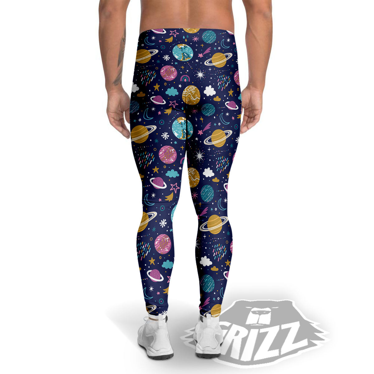Planets Doodle Print Pattern Men's Leggings-grizzshop