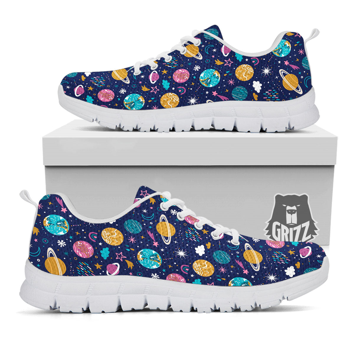 Planets Doodle Print Pattern White Sneaker-grizzshop