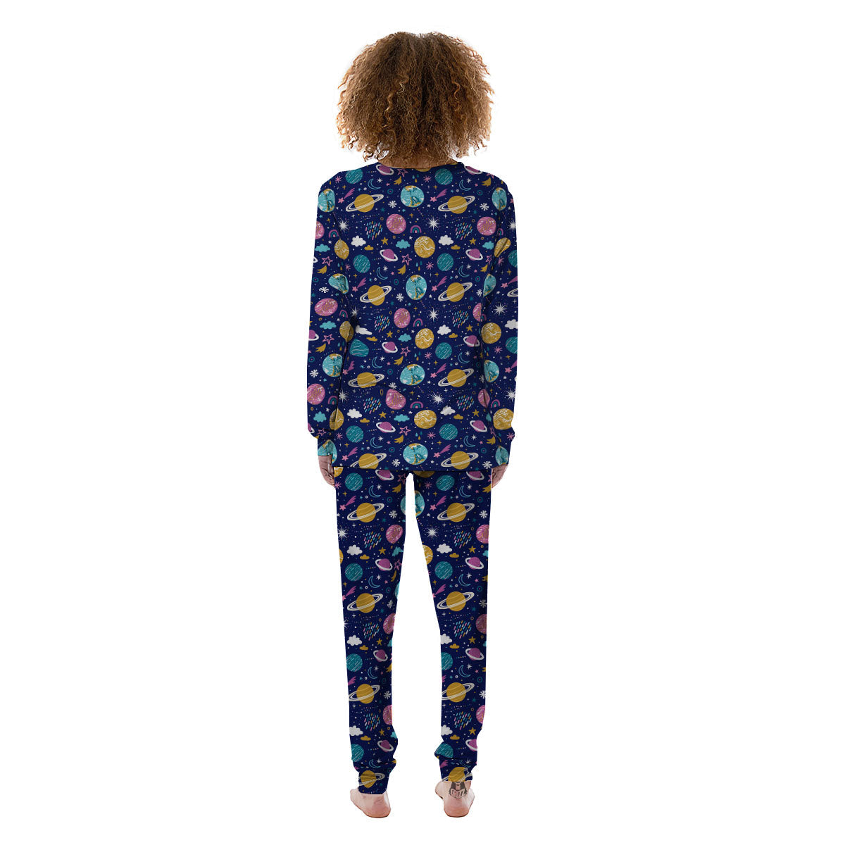 Planets Doodle Print Pattern Women's Pajamas-grizzshop