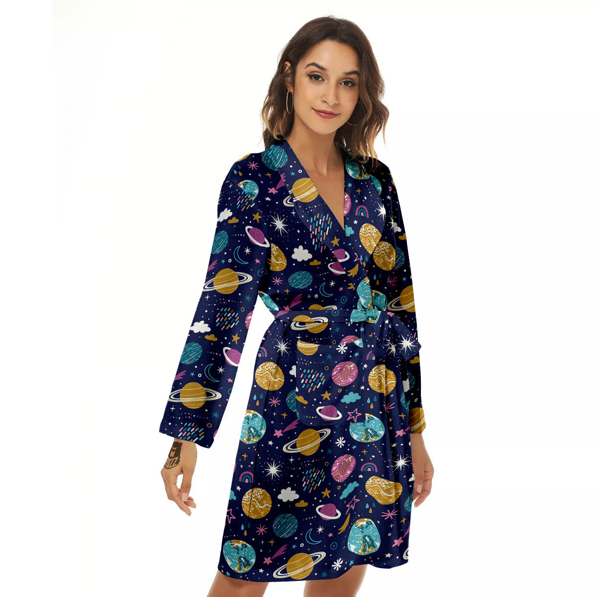 Planets Doodle Print Pattern Women's Robe-grizzshop