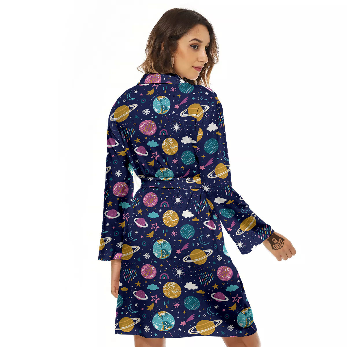 Planets Doodle Print Pattern Women's Robe-grizzshop
