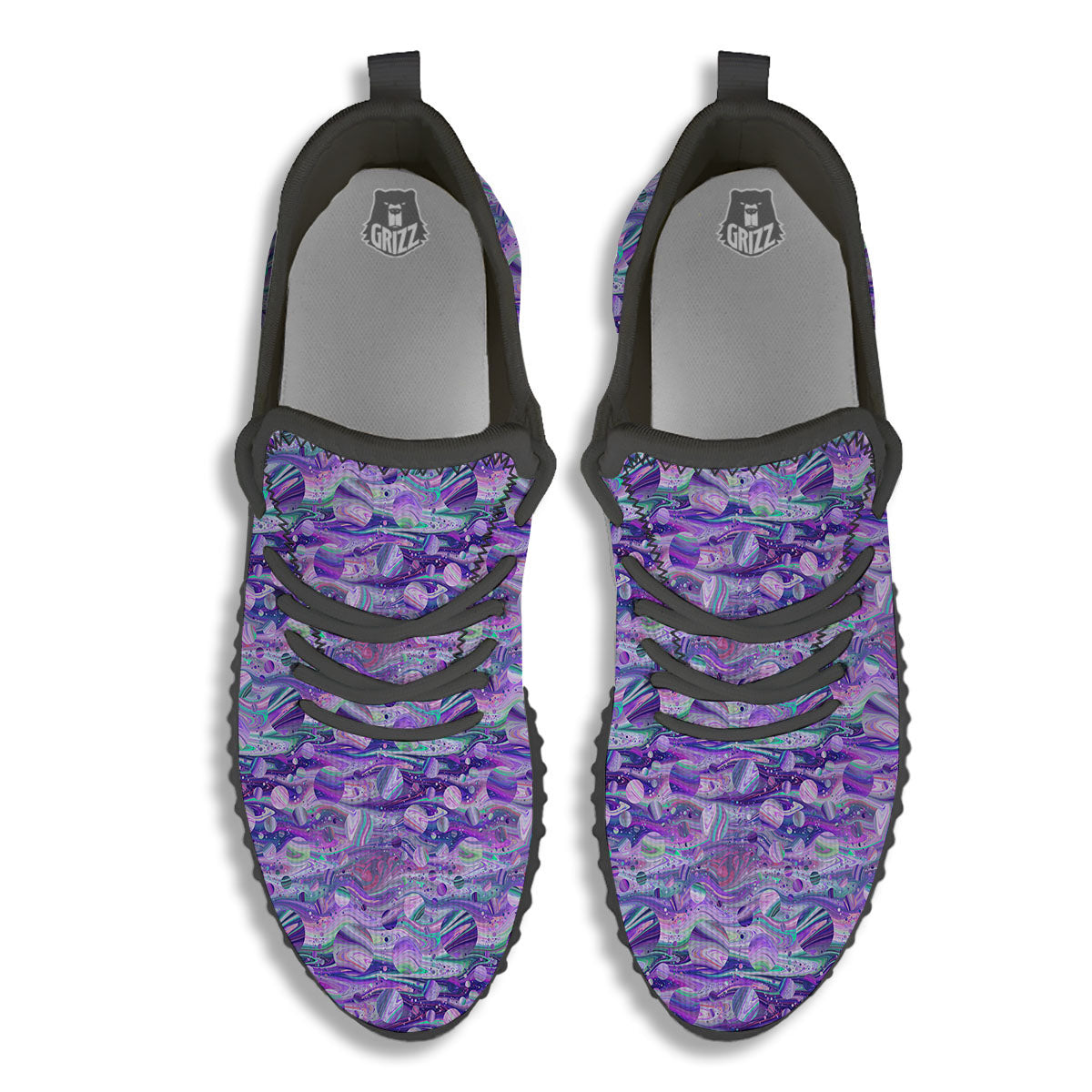 Planets Fantasy Print Pattern Black Walking Shoes-grizzshop