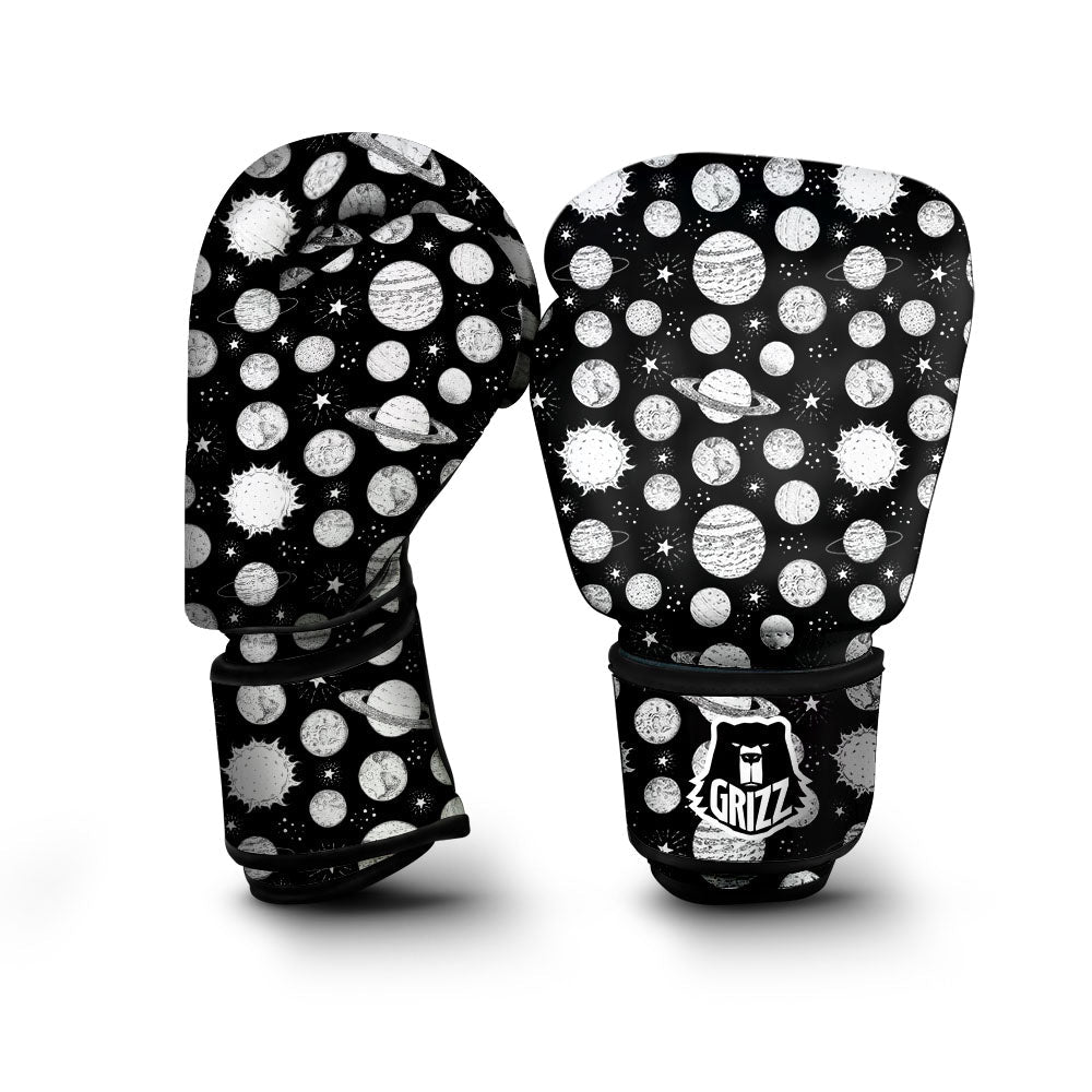 Planets White And Black Print Pattern Boxing Gloves-grizzshop