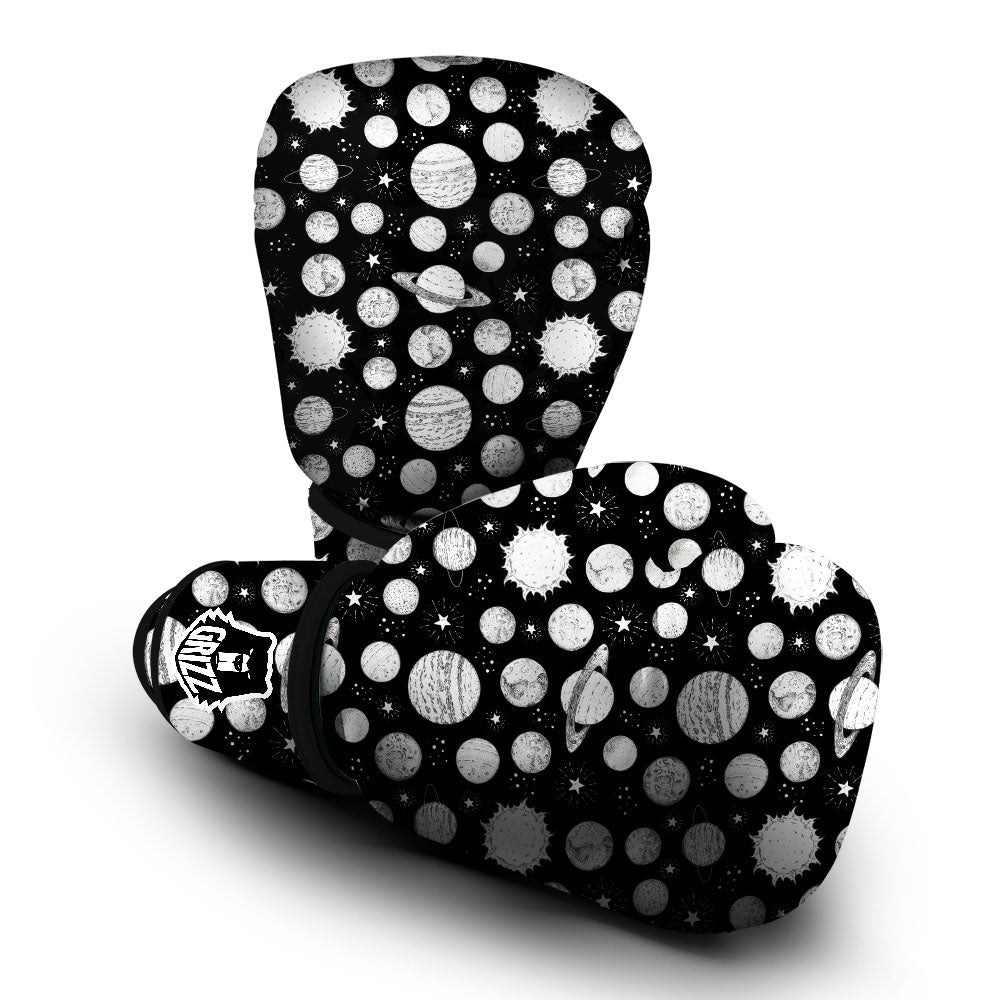 Planets White And Black Print Pattern Boxing Gloves-grizzshop
