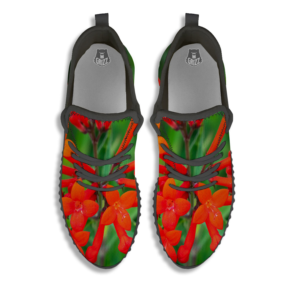 Plant Bouvardia Print Black Walking Shoes-grizzshop