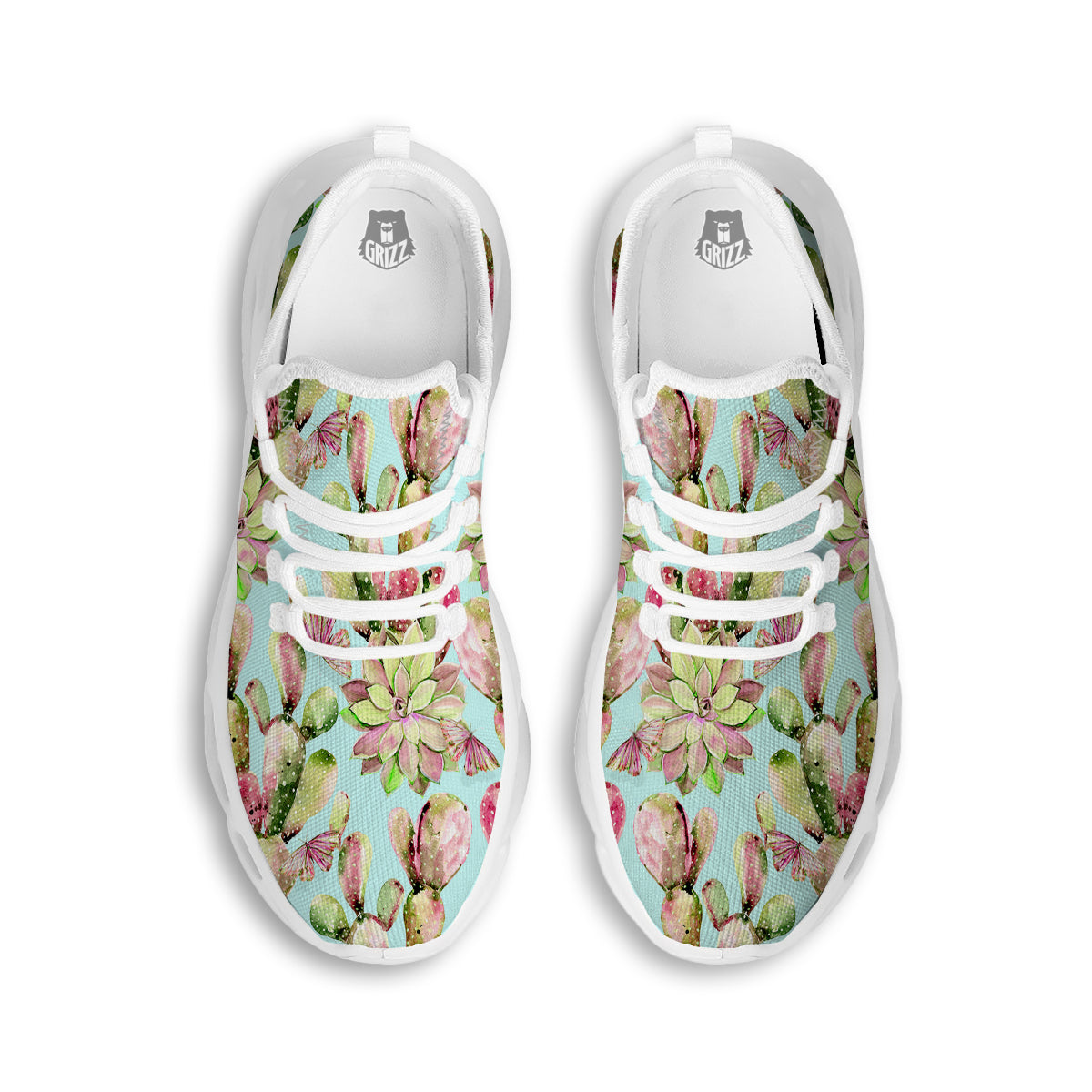Plant Cactus Watercolor Print Pattern White Running Shoes-grizzshop