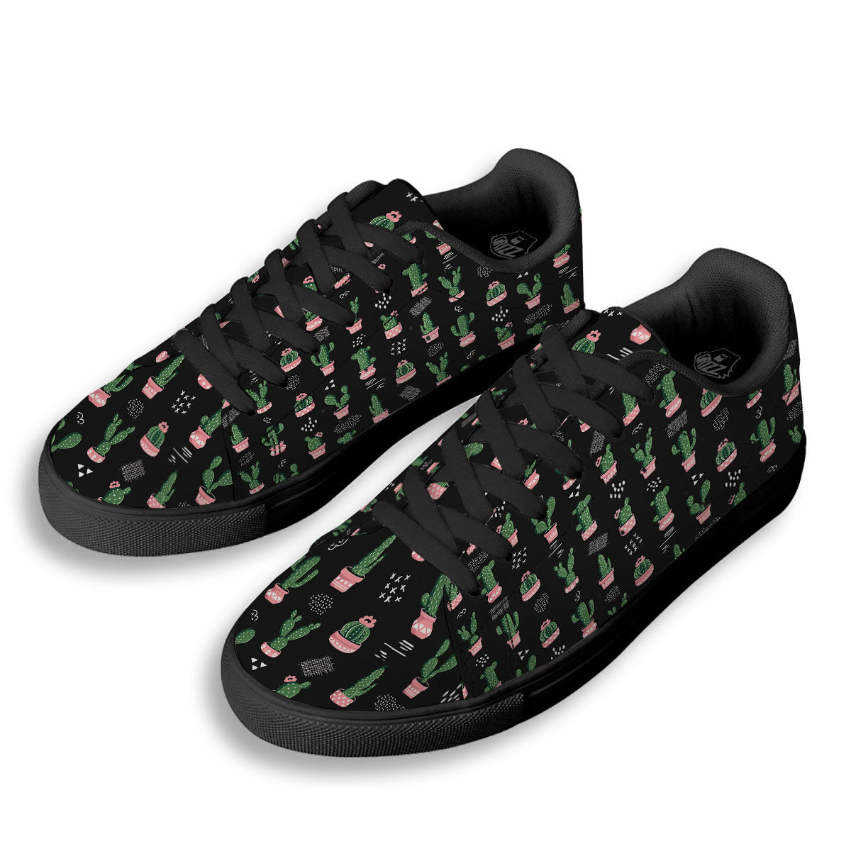 Plant Cute Cactus Print Pattern Black Low Top Sneakers-grizzshop