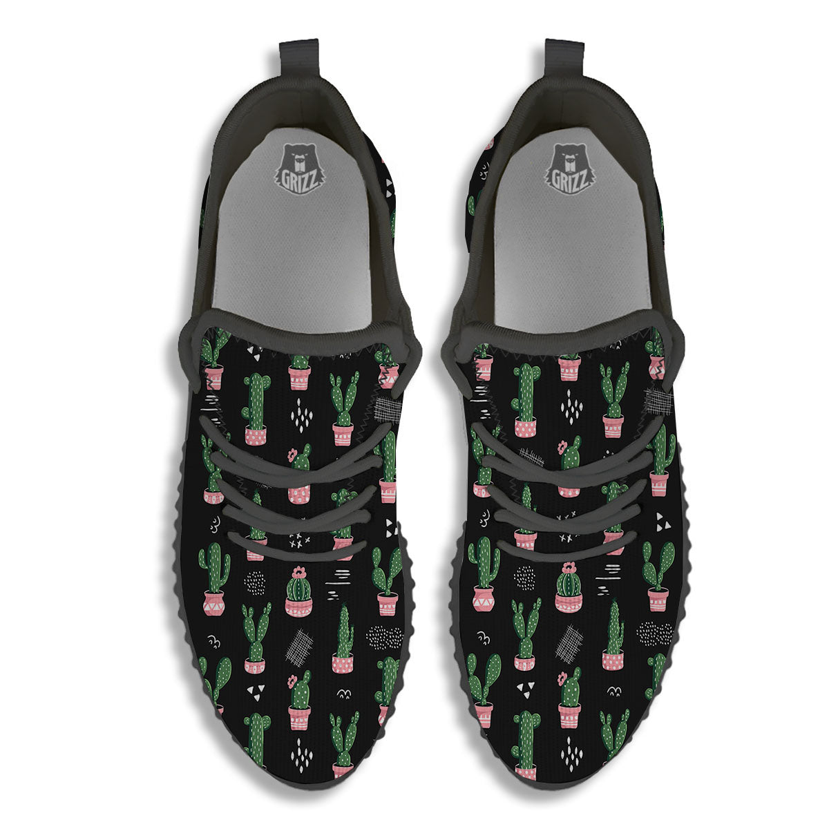 Plant Cute Cactus Print Pattern Black Walking Shoes-grizzshop