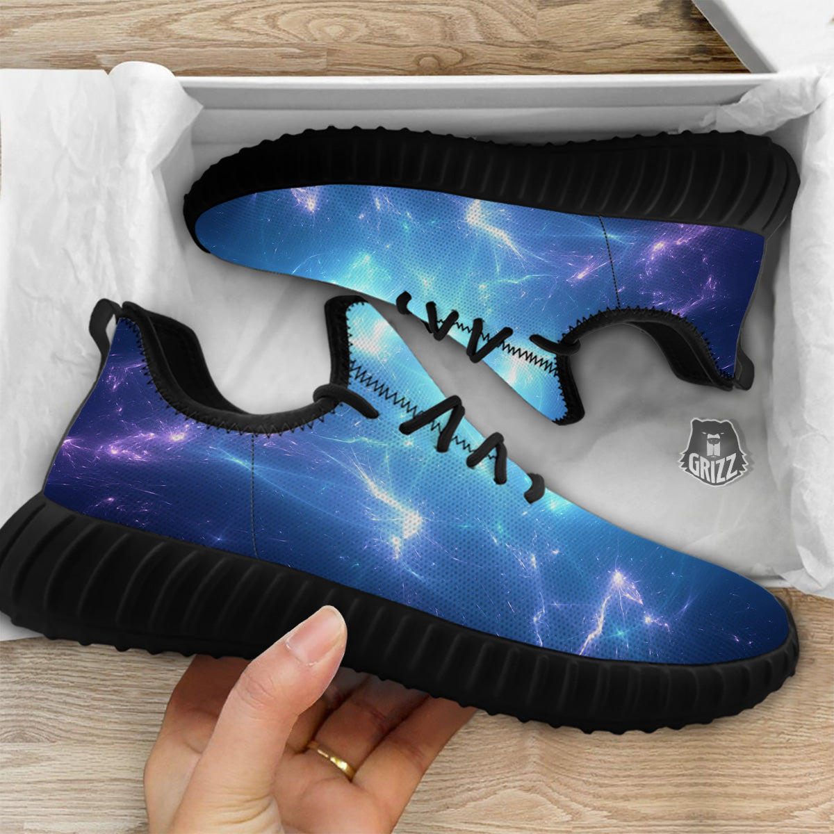 Plasma Blue Print Black Walking Shoes-grizzshop