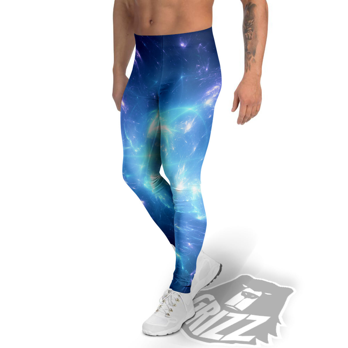 Plasma Blue Print Men's Leggings-grizzshop