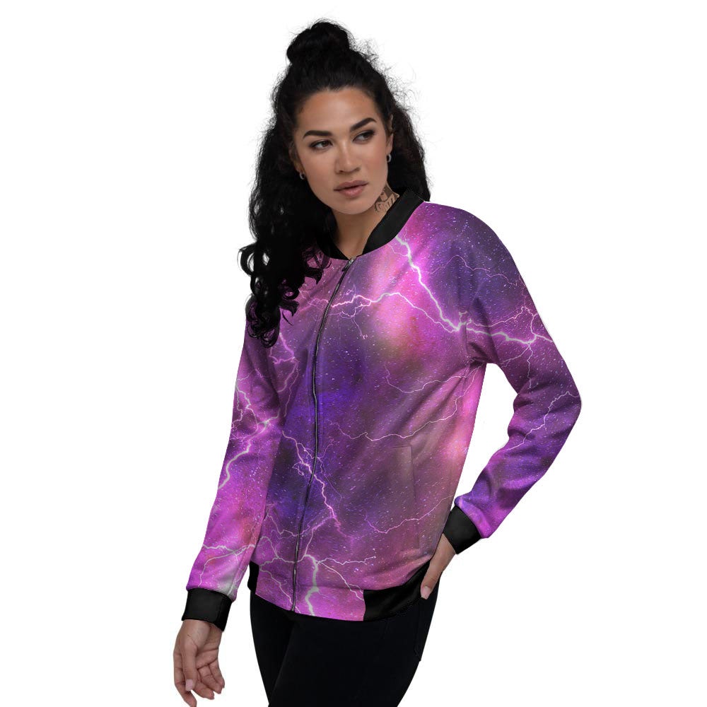 Plasma Lightning Print Women's Bomber Jacket-grizzshop