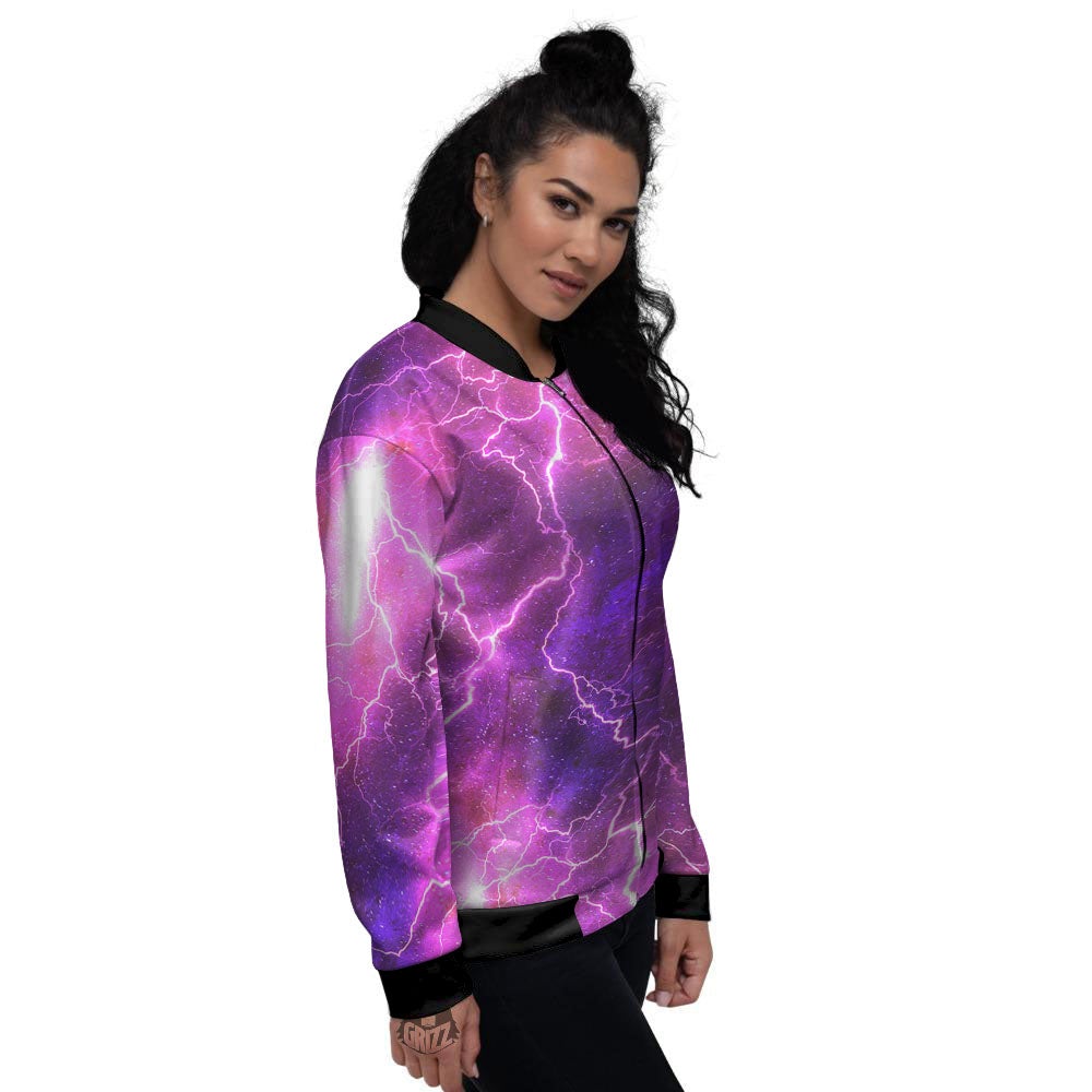 Plasma Lightning Print Women's Bomber Jacket-grizzshop