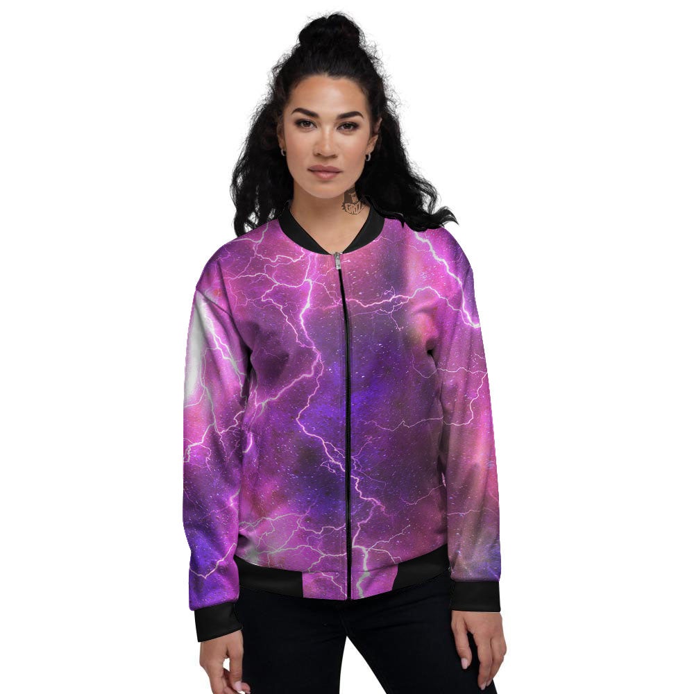 Plasma Lightning Print Women's Bomber Jacket-grizzshop