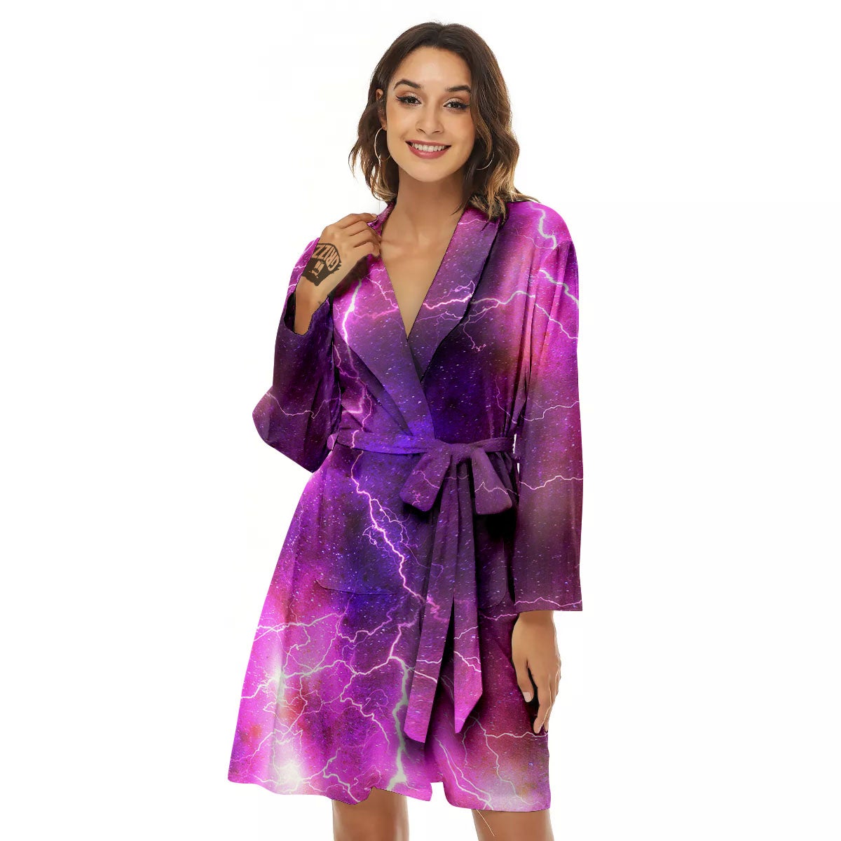 Plasma Lightning Print Women's Robe-grizzshop