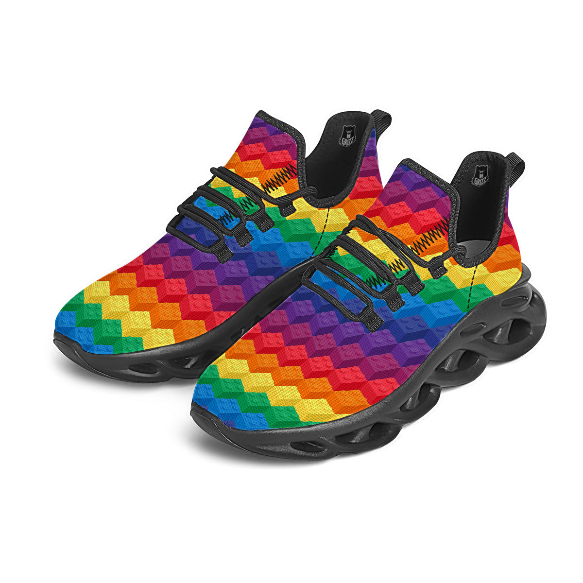 Plastic Blocks Building Print Pattern Black Running Shoes-grizzshop