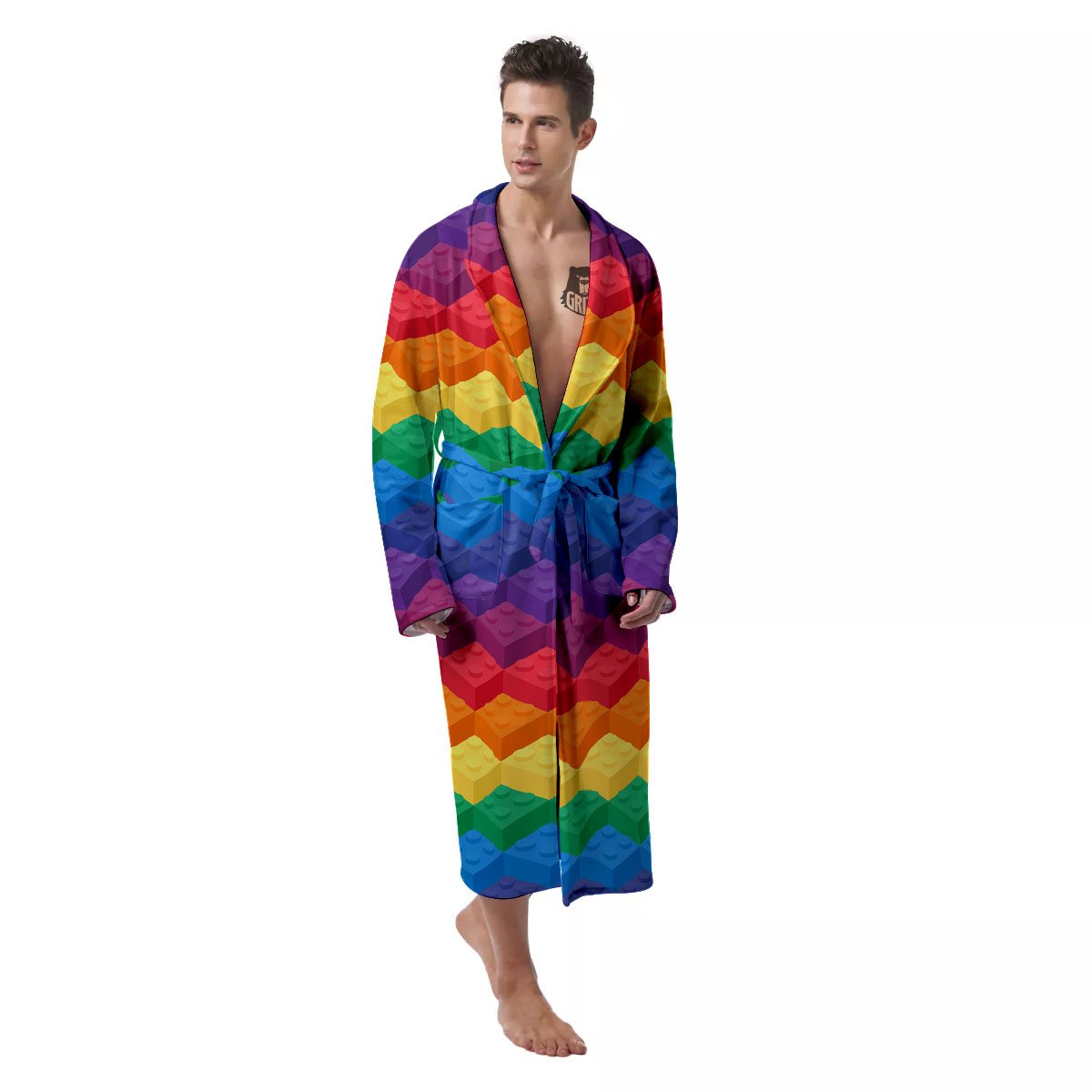 Plastic Blocks Building Print Pattern Men's Robe-grizzshop