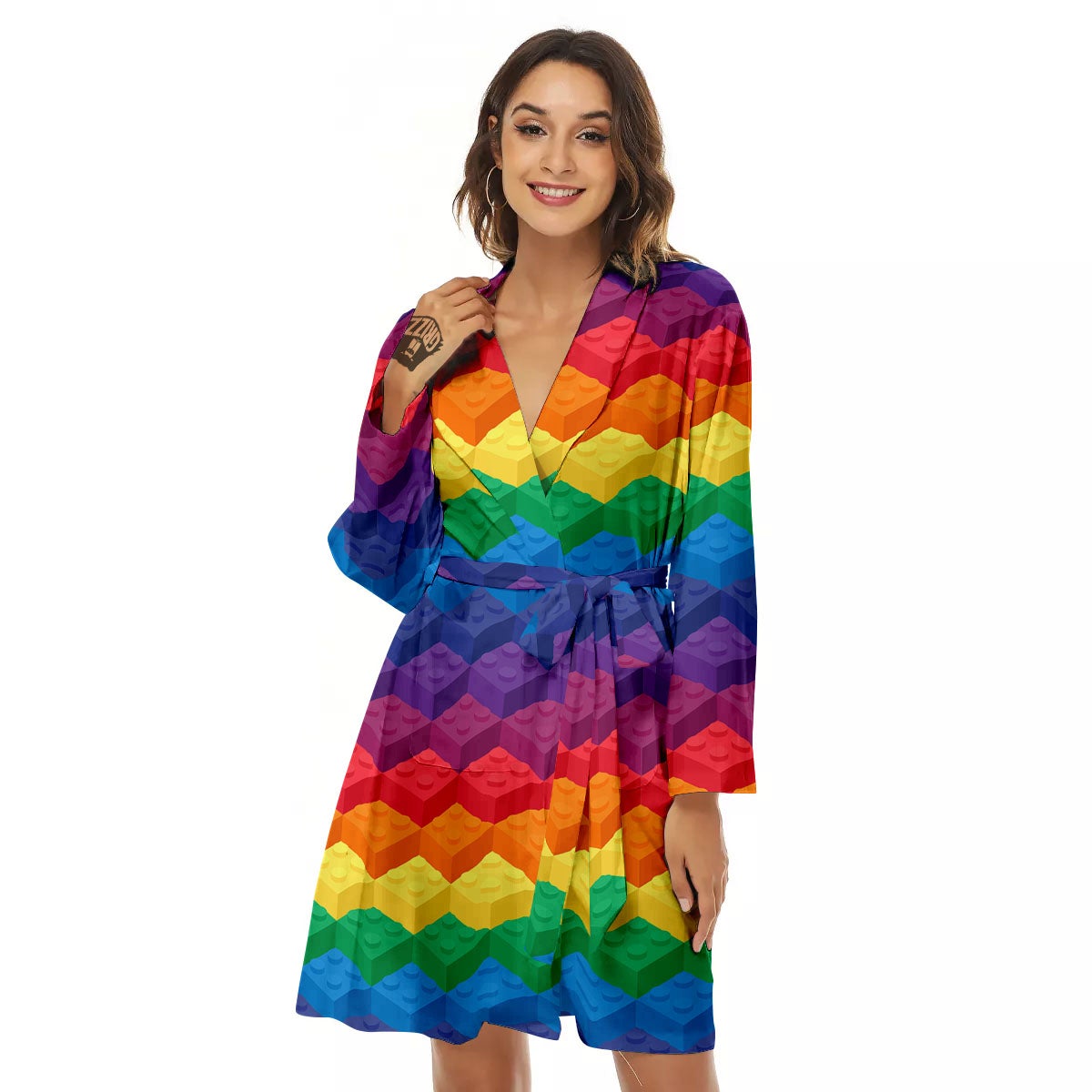 Plastic Blocks Building Print Pattern Women's Robe-grizzshop