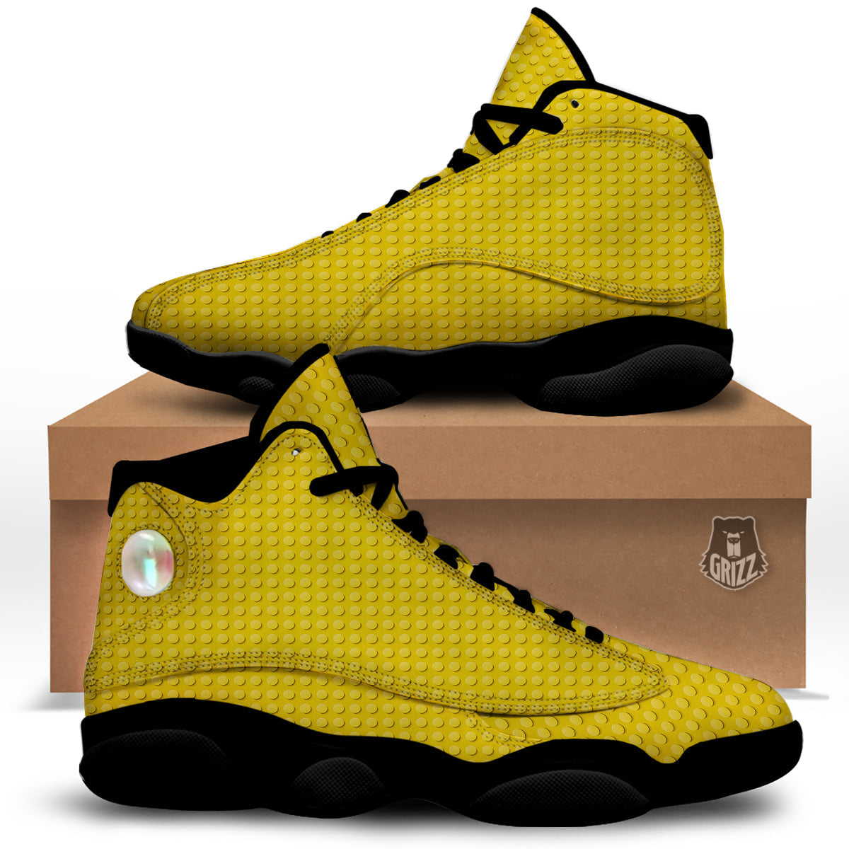 Plastic Building Blocks Yellow Print Pattern Black Basketball Shoes-grizzshop
