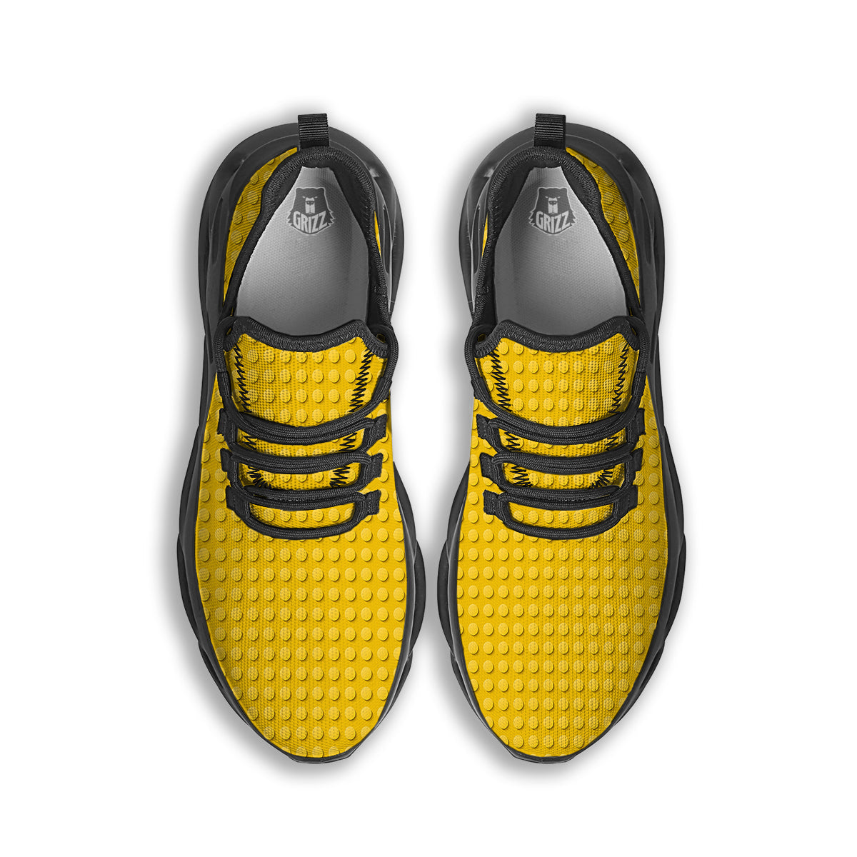 Plastic Building Blocks Yellow Print Pattern Black Running Shoes-grizzshop