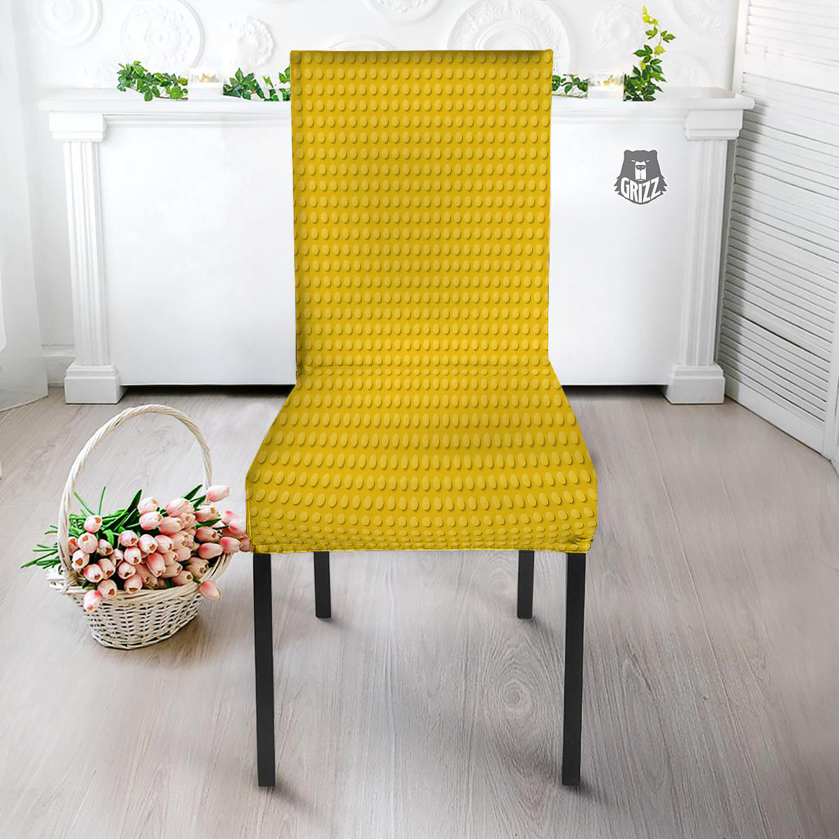Plastic Building Blocks Yellow Print Pattern Dining Chair Slipcover-grizzshop