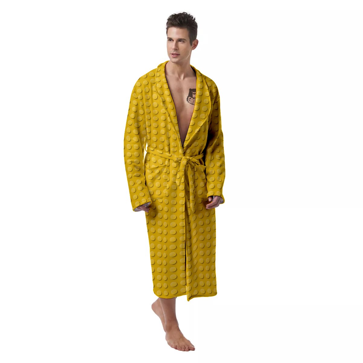 Plastic Building Blocks Yellow Print Pattern Men's Robe-grizzshop