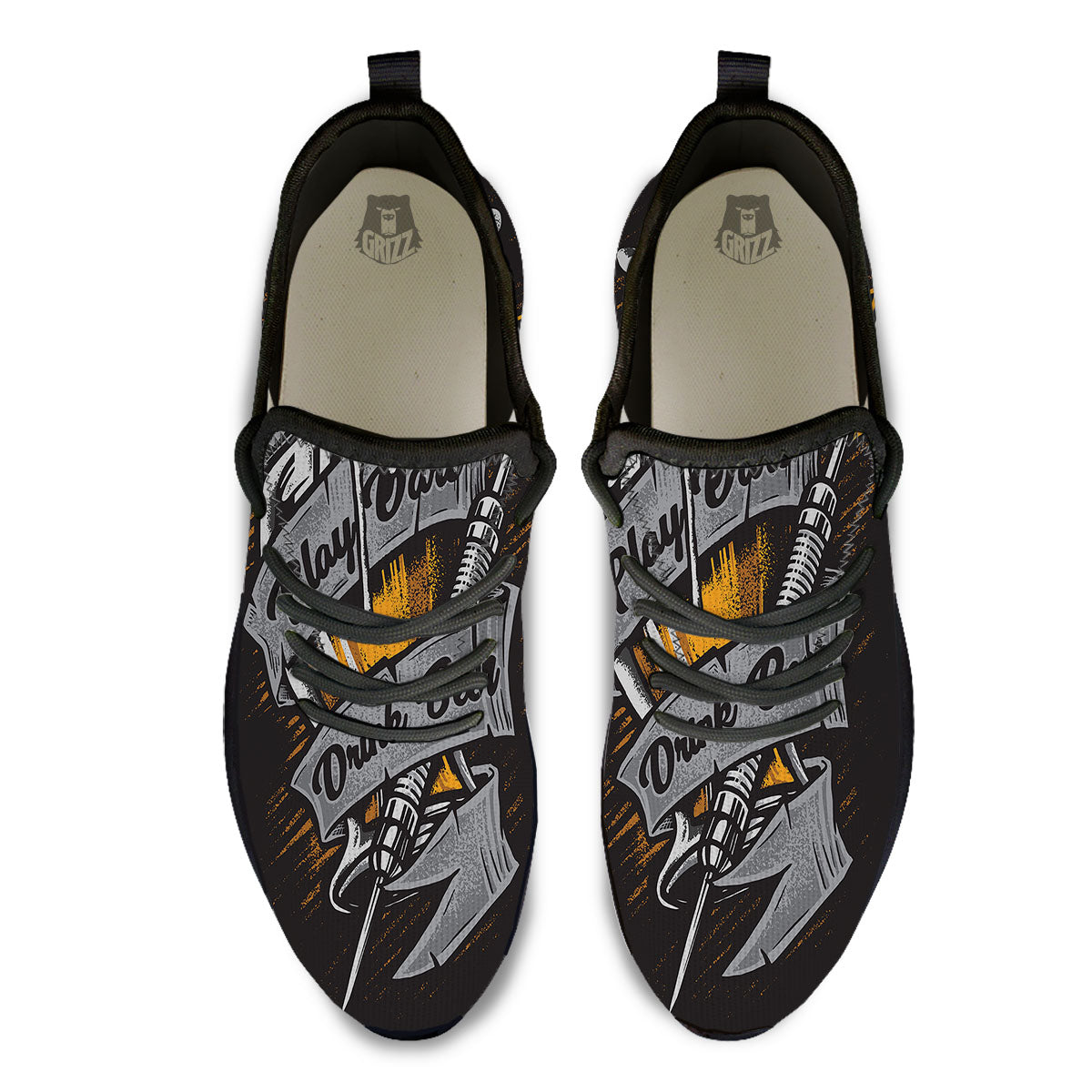 Play Dart Drink Beer Print Black Athletic Shoes-grizzshop