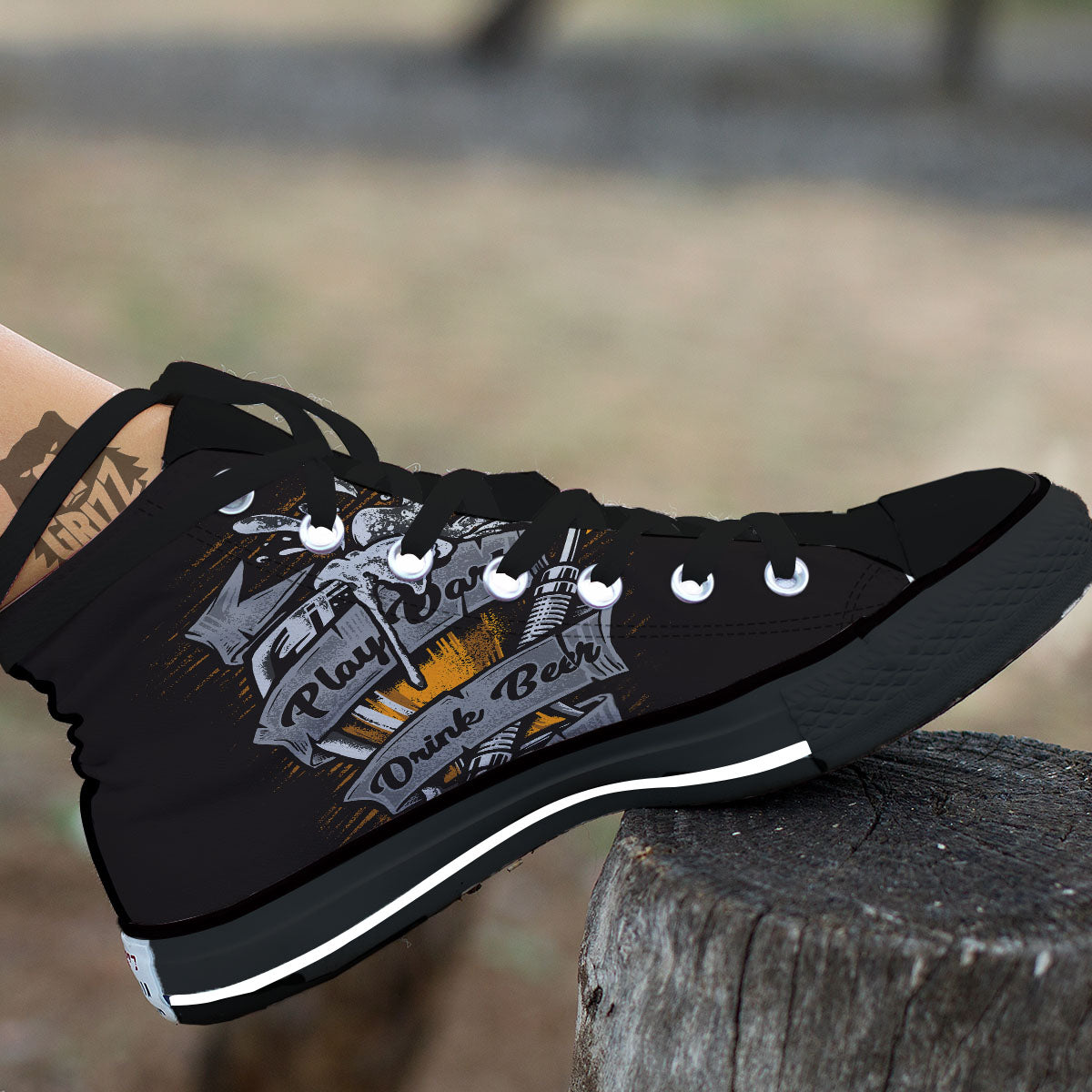 Play Dart Drink Beer Print Black High Top Shoes-grizzshop