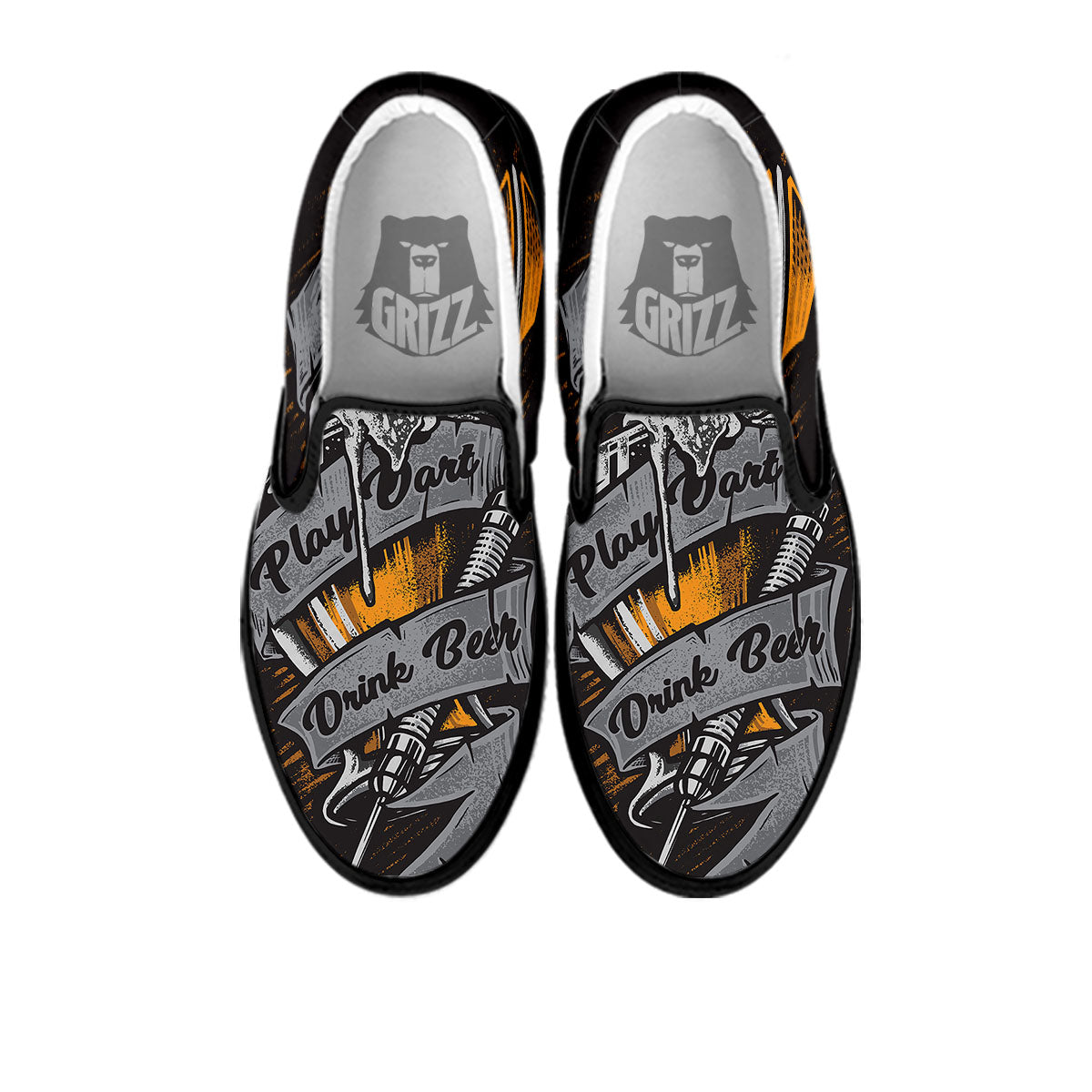 Play Dart Drink Beer Print Black Slip On Shoes-grizzshop