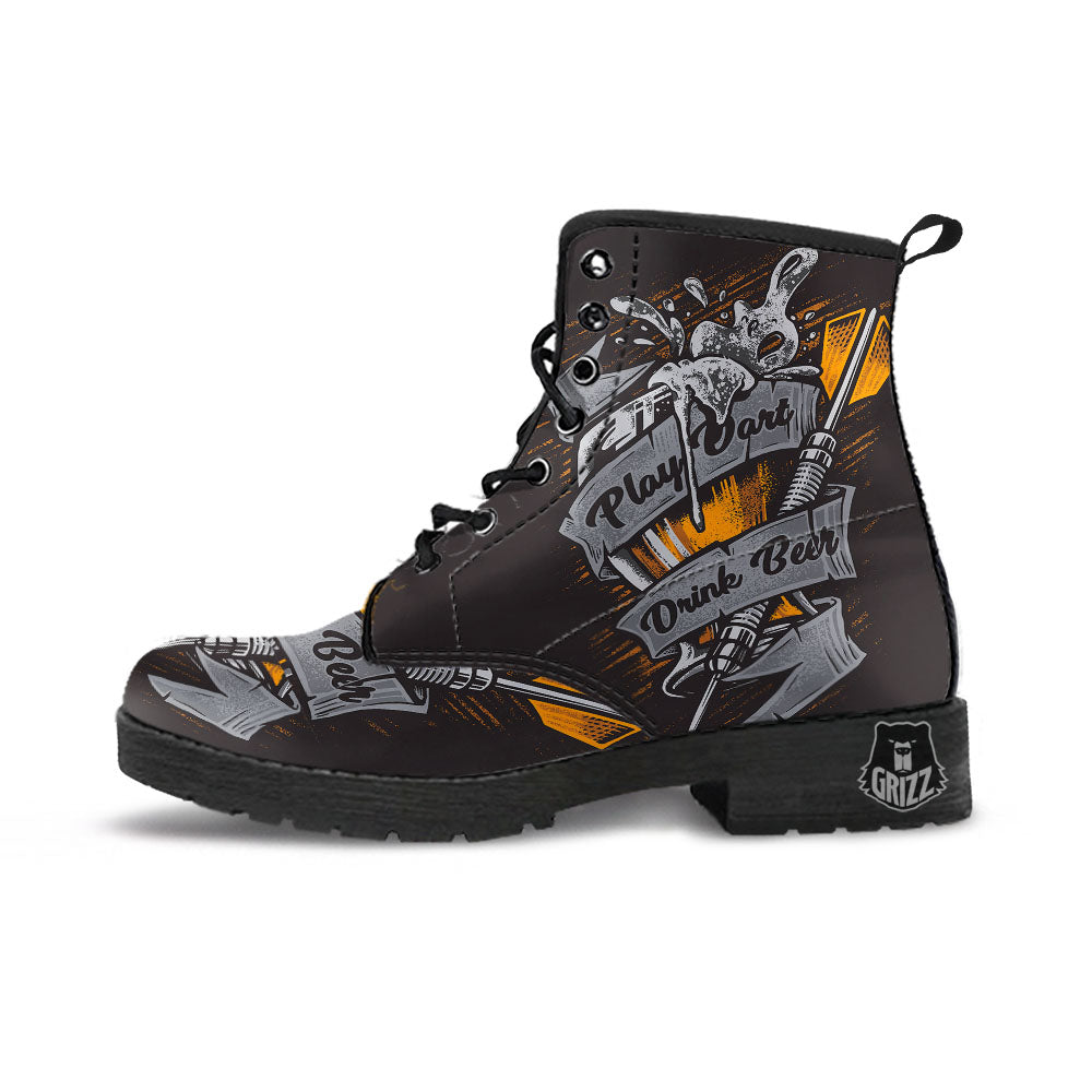 Play Dart Drink Beer Print Leather Boots-grizzshop