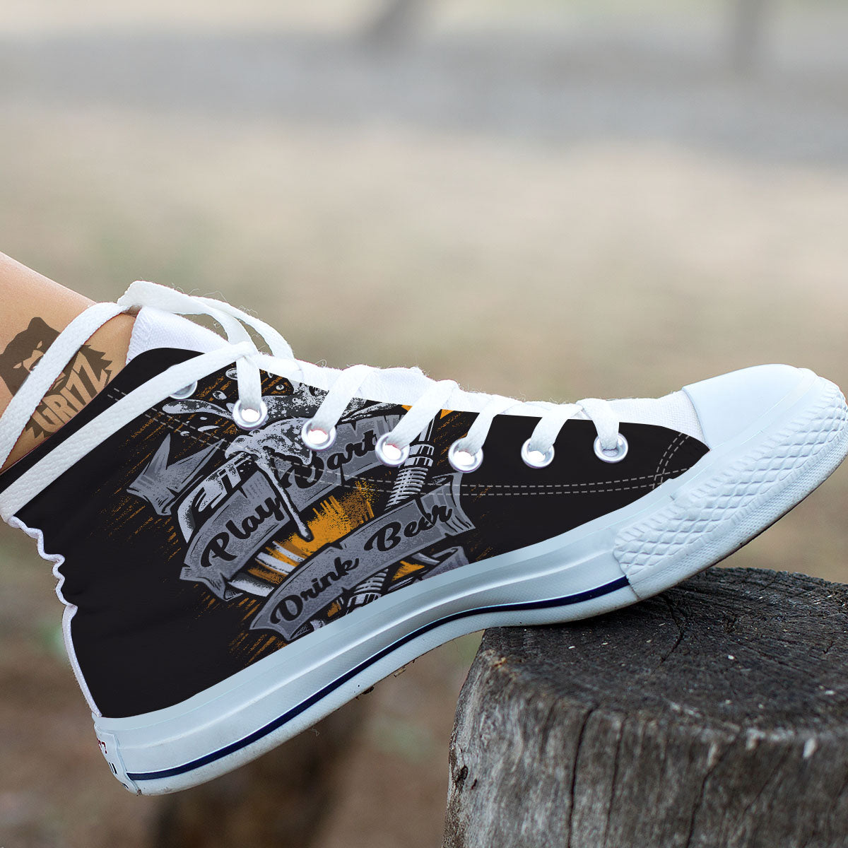 Play Dart Drink Beer Print White High Top Shoes-grizzshop