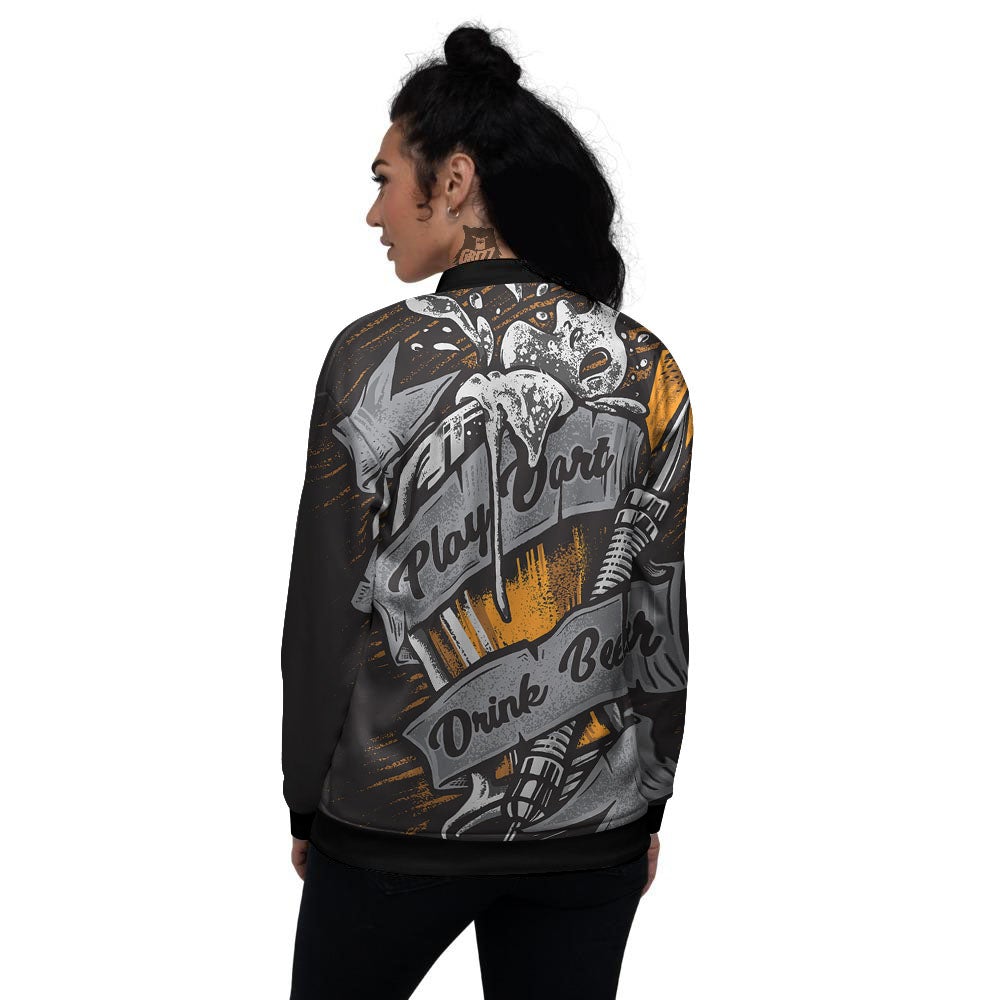 Play Dart Drink Beer Print Women's Bomber Jacket-grizzshop