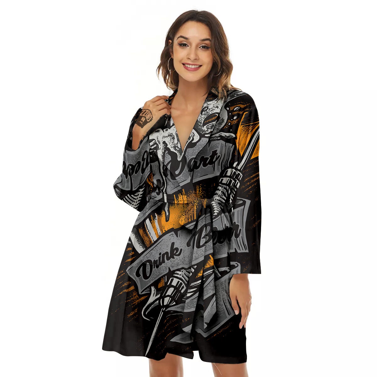 Play Dart Drink Beer Print Women's Robe-grizzshop