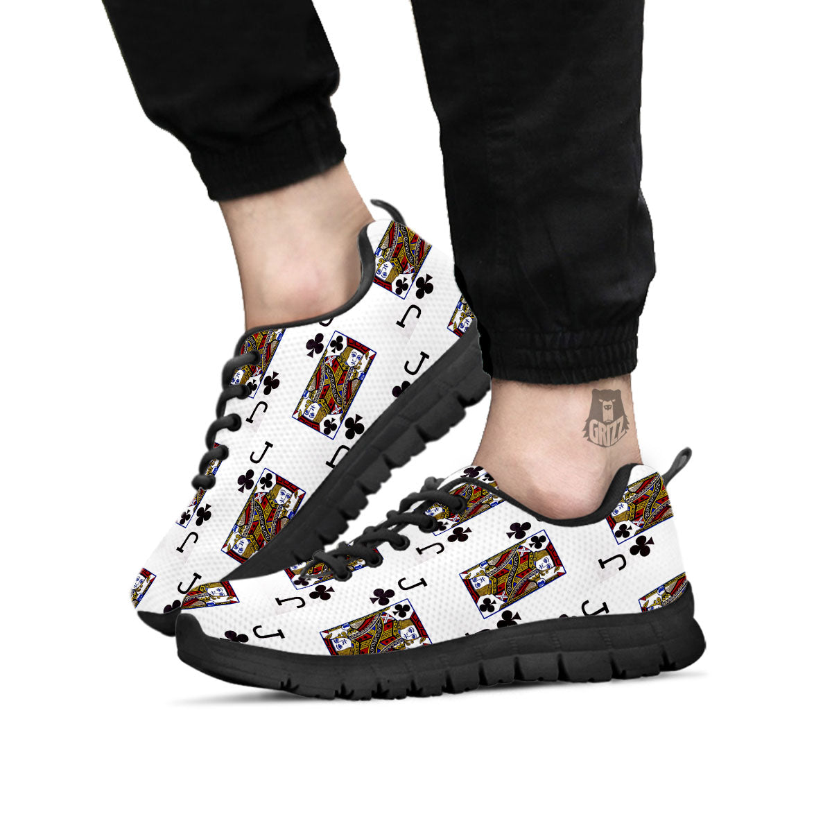 Playing Card Jack Of Clubs Print Pattern Black Sneaker-grizzshop