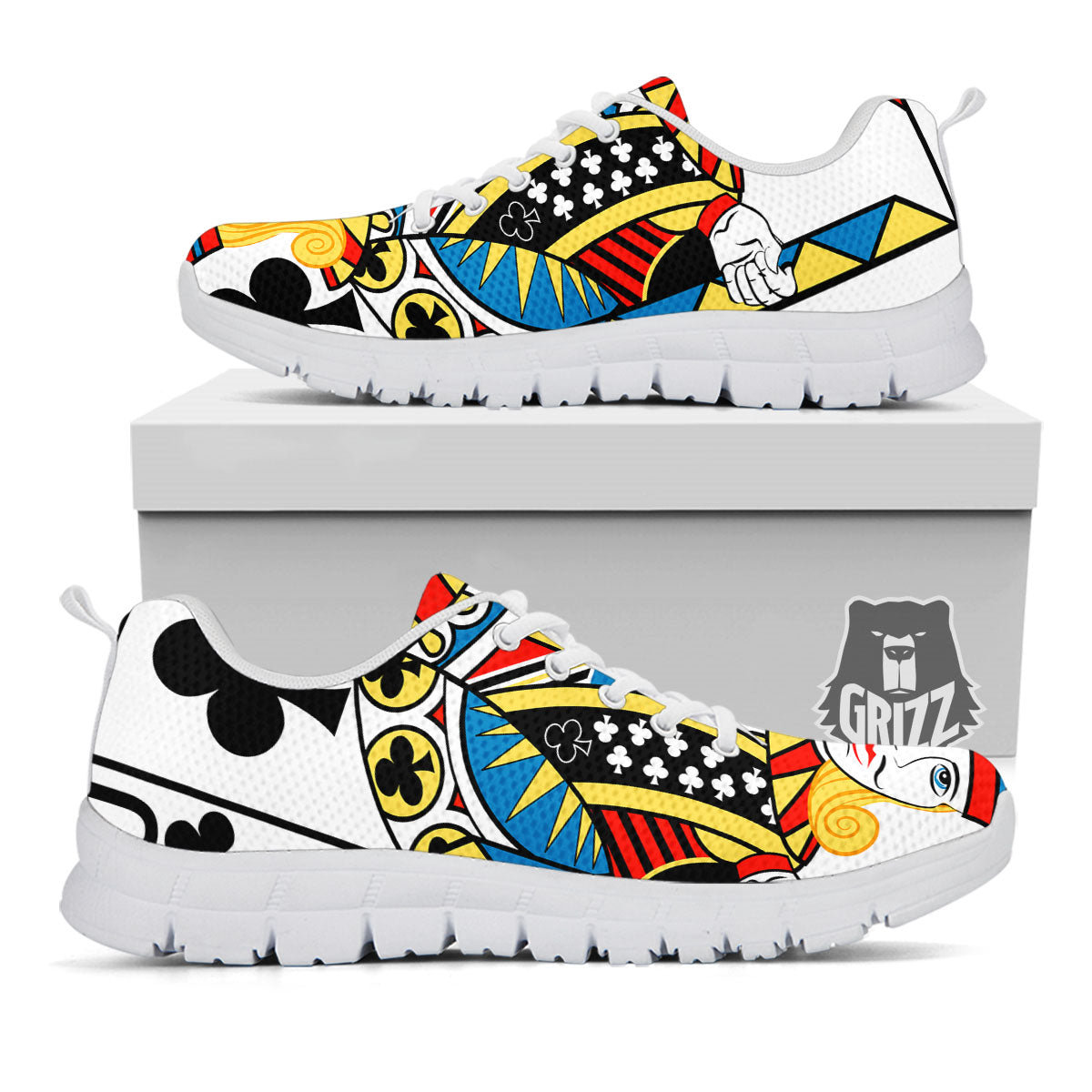 Playing Card Jack Of Clubs Print White Sneaker-grizzshop