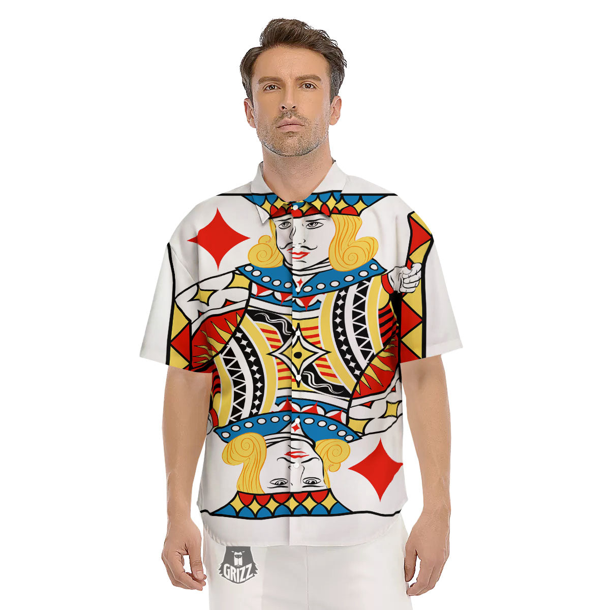 Playing Card Jack Of Diamonds Print Men's Short Sleeve Shirts-grizzshop