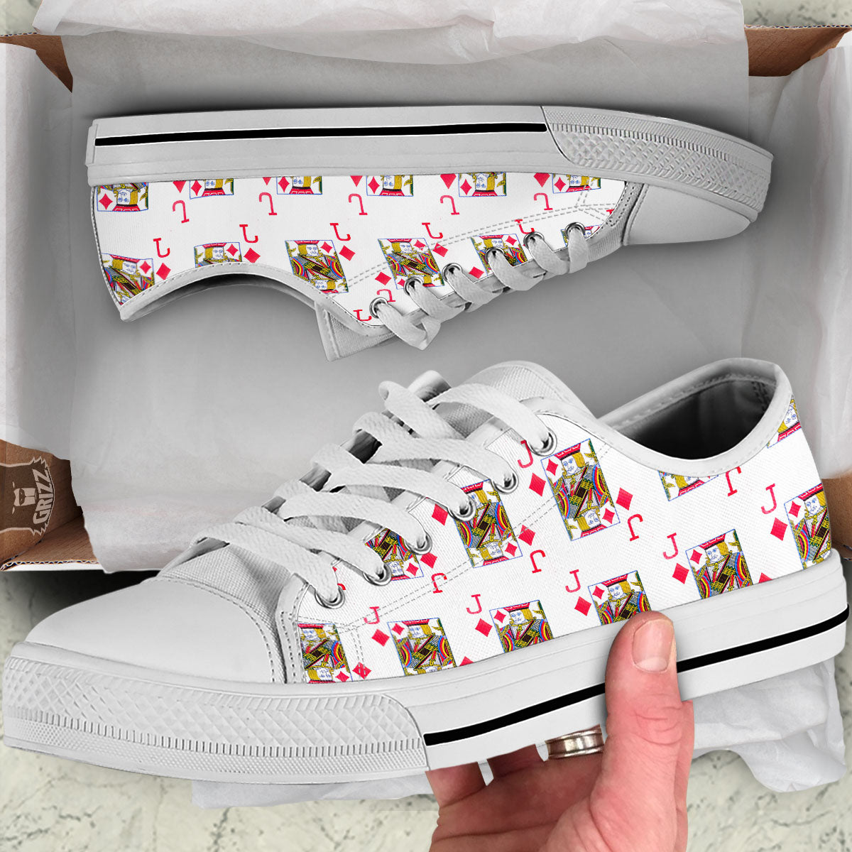 Playing Card Jack Of Diamonds Print Pattern White Low Top Shoes-grizzshop