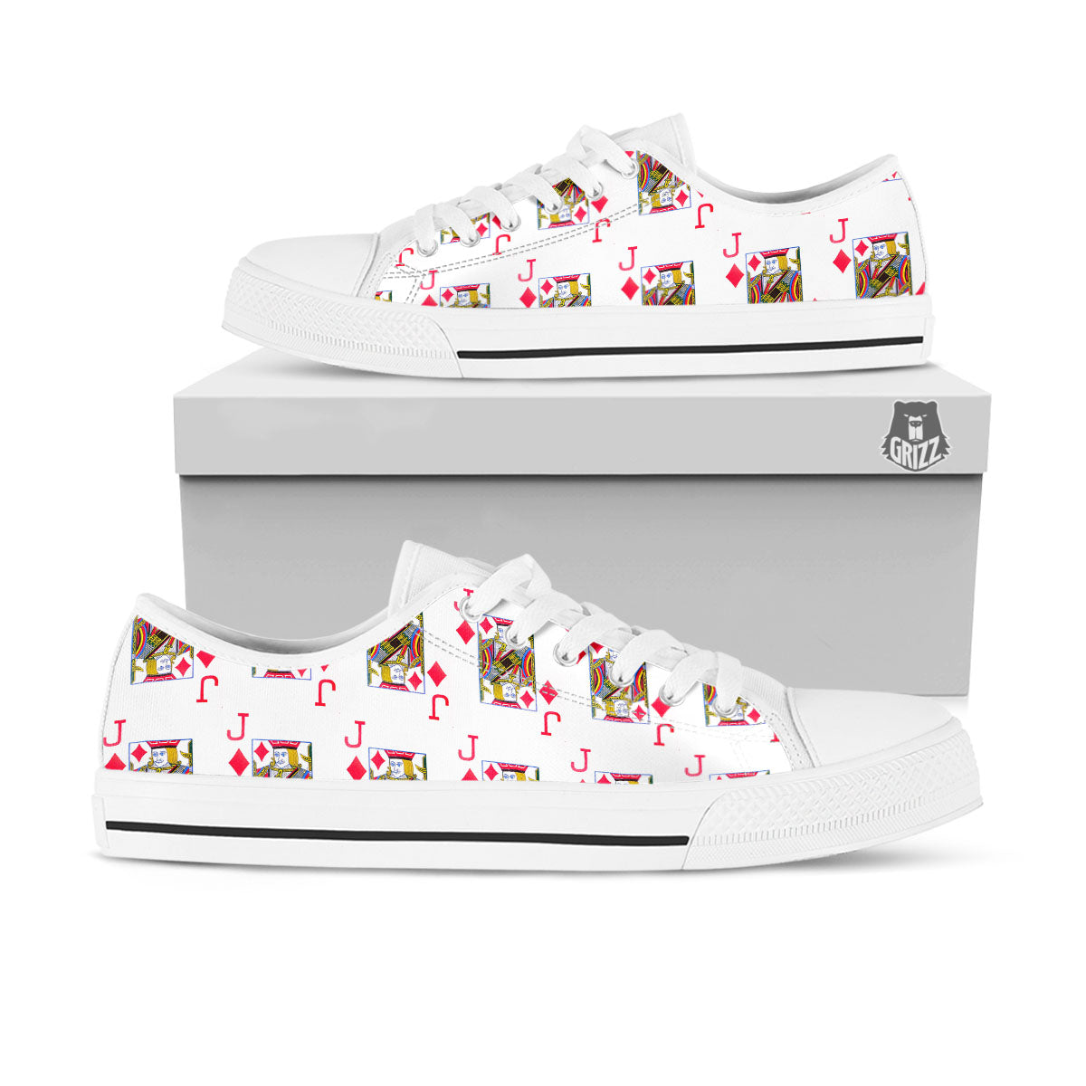 Playing Card Jack Of Diamonds Print Pattern White Low Top Shoes-grizzshop