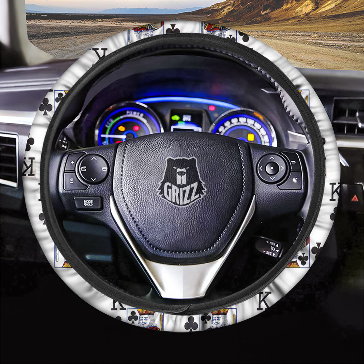 Playing Card King Of Clubs Print Pattern Car Steering Wheel Cover-grizzshop