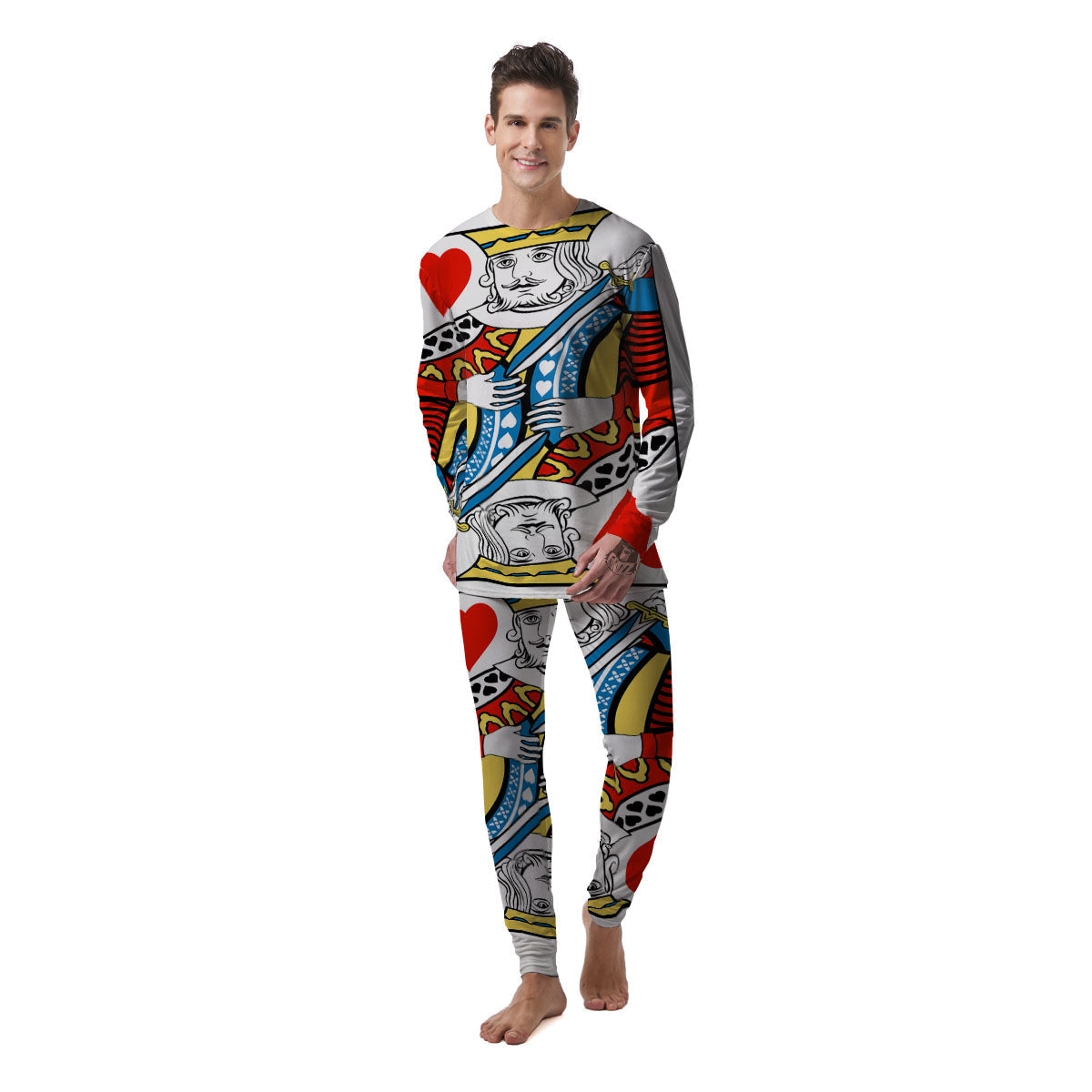 Playing Card King Of Hearts Print Men's Pajamas-grizzshop