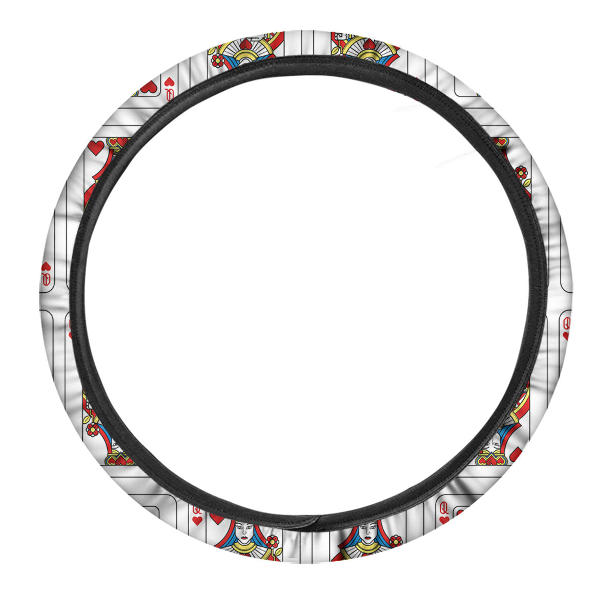 Playing Card Queen Of Hearts Print Pattern Car Steering Wheel Cover-grizzshop