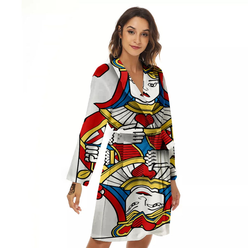 Playing Card Queen Of Hearts Print Women's Robe-grizzshop