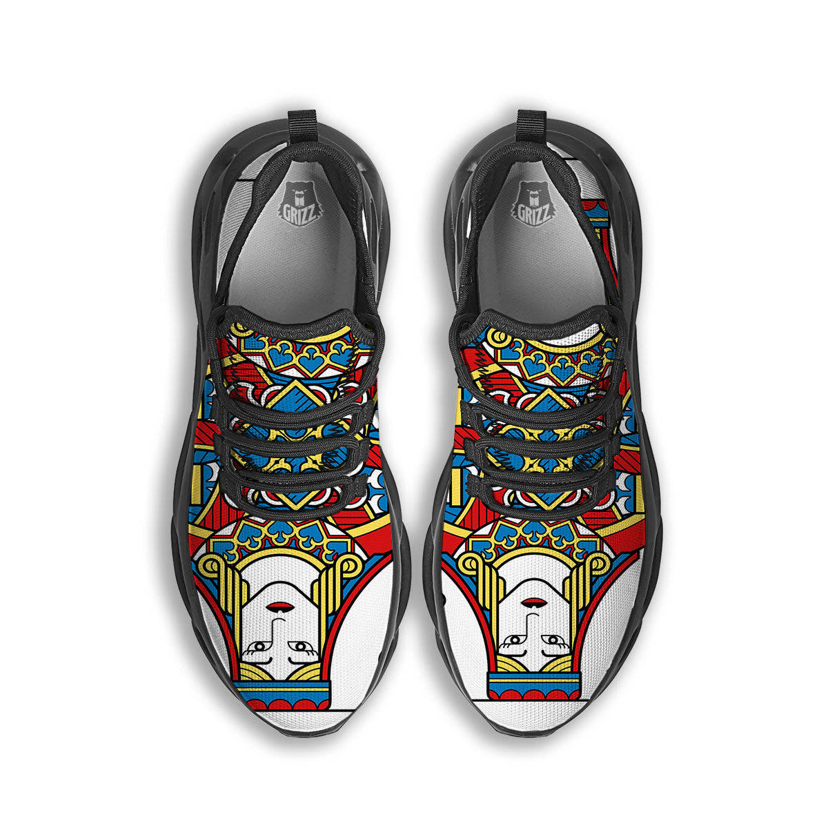Playing Card Queen Of Spades Print Black Running Shoes-grizzshop