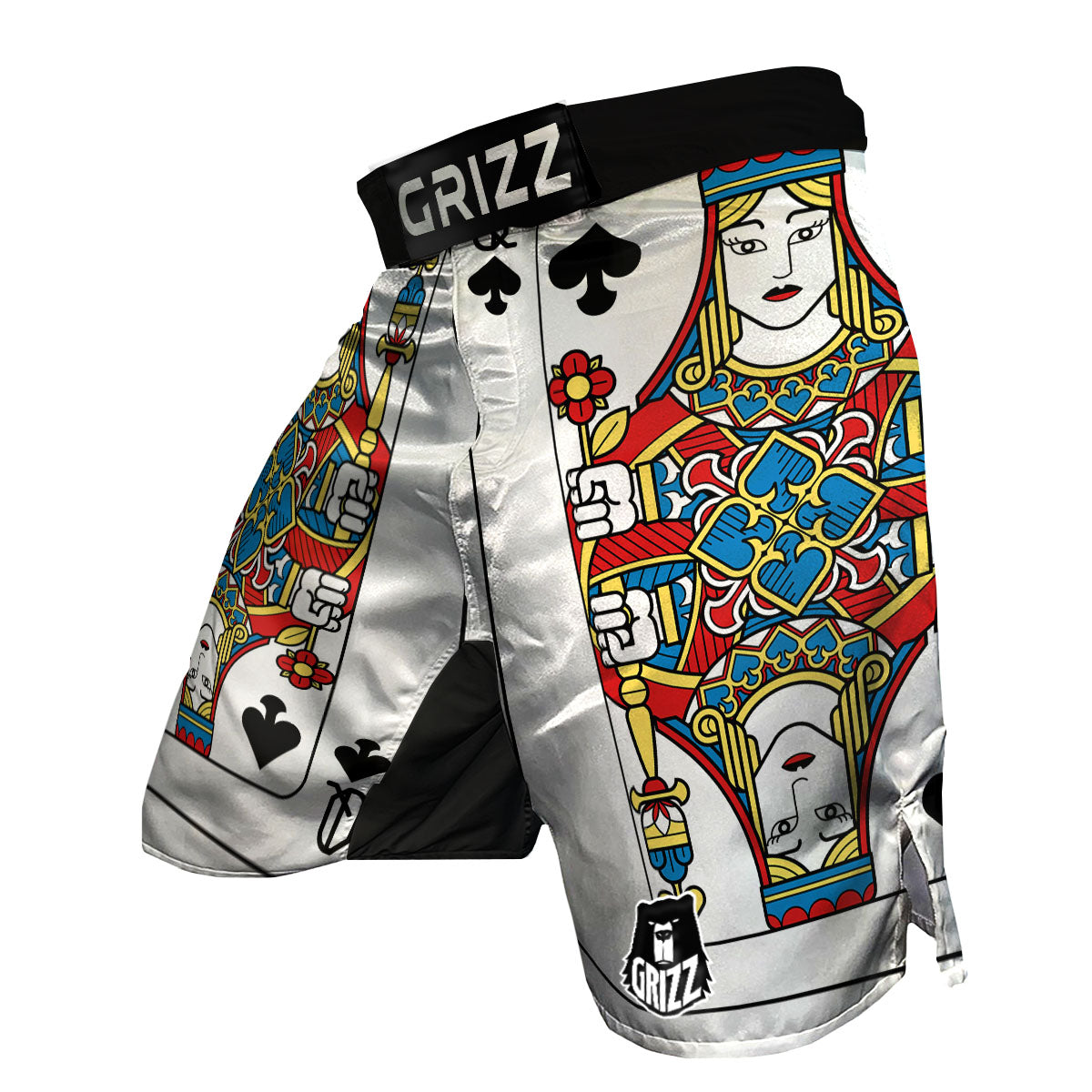 Playing Card Queen Of Clubs Print Muay Thai Boxing Shorts