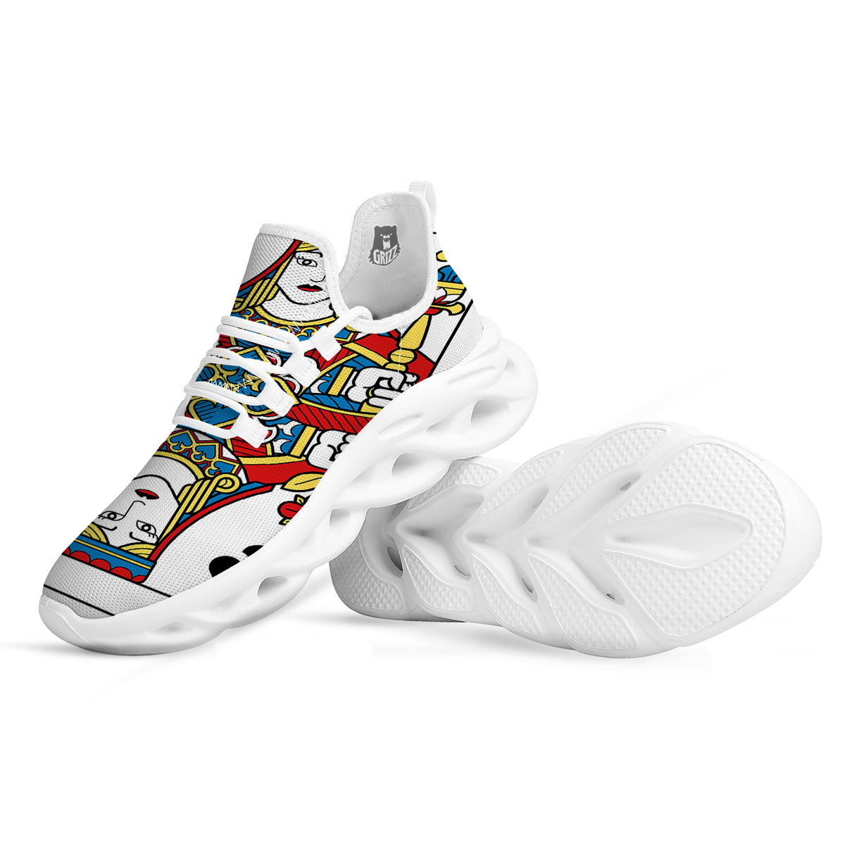 Playing Card Queen Of Spades Print White Running Shoes-grizzshop