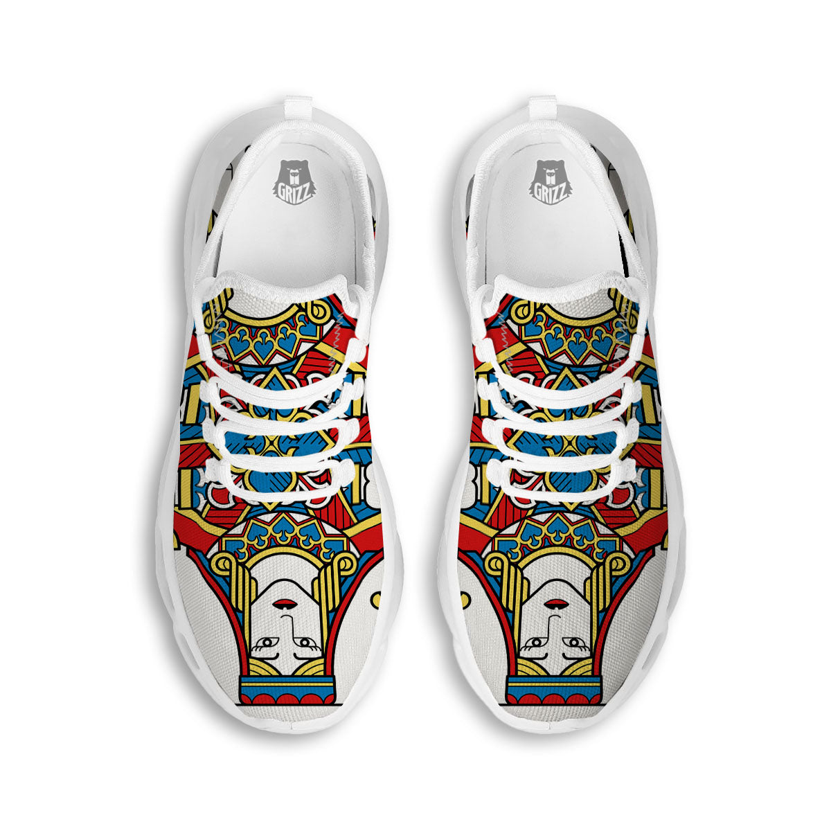 Playing Card Queen Of Spades Print White Running Shoes-grizzshop
