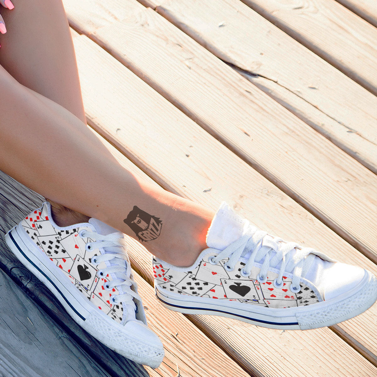 Playing Card Suits Black And Red Print White Low Top Shoes-grizzshop