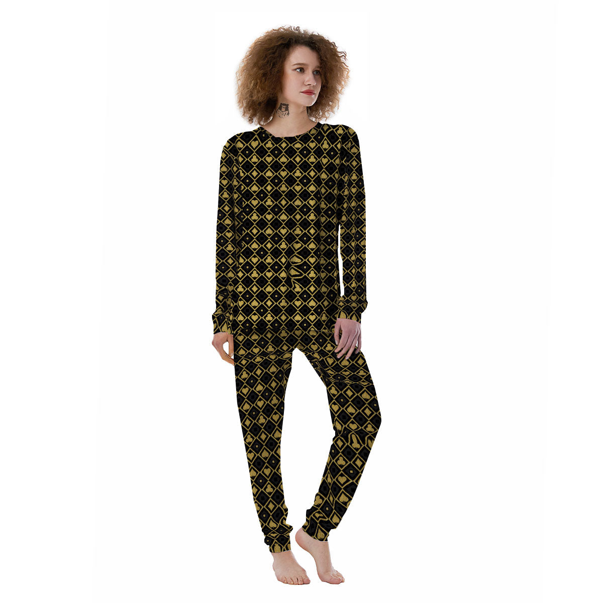 Playing Card Suits Gold Print Pattern Women's Pajamas-grizzshop