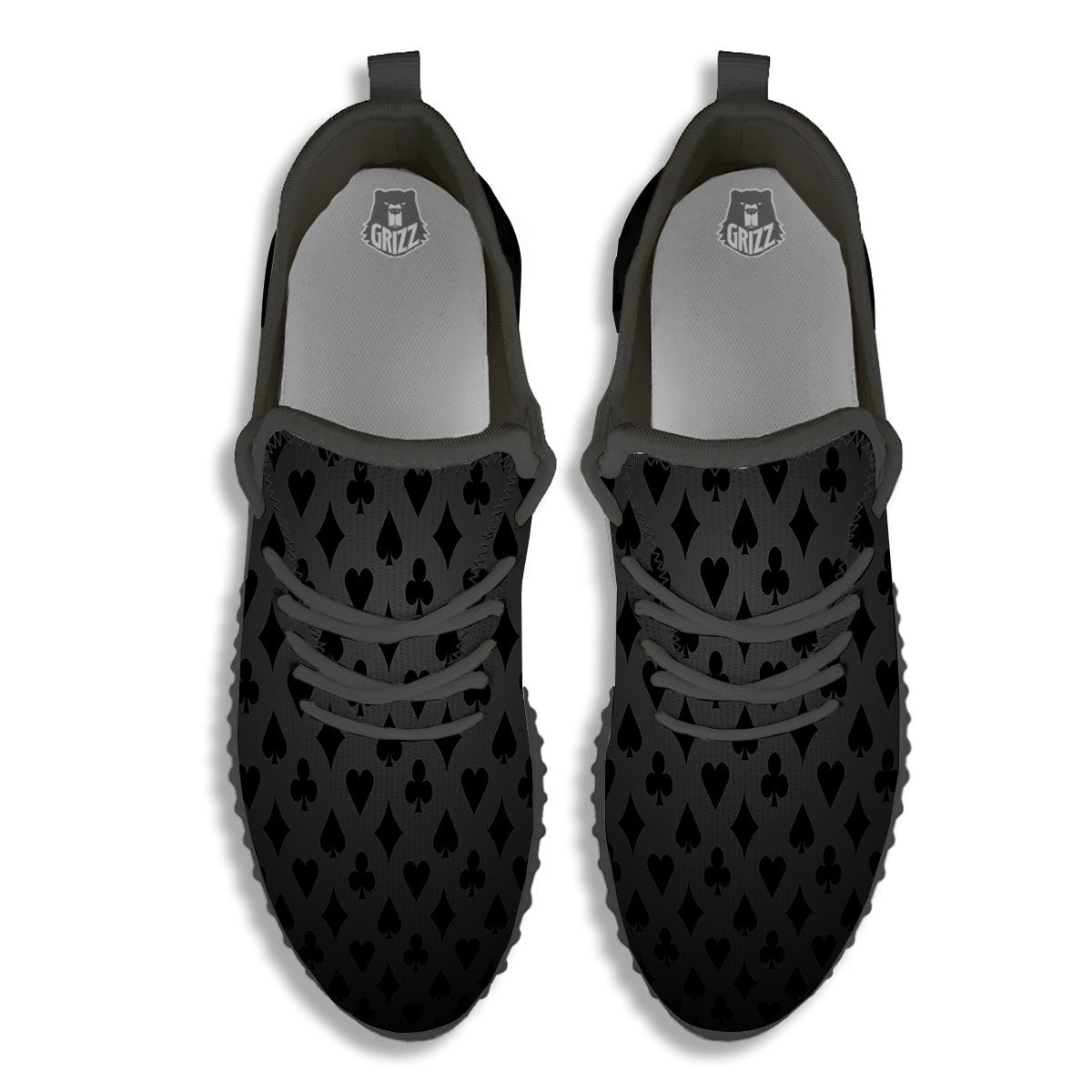 Playing Card Suits Grey And Black Print Black Walking Shoes-grizzshop